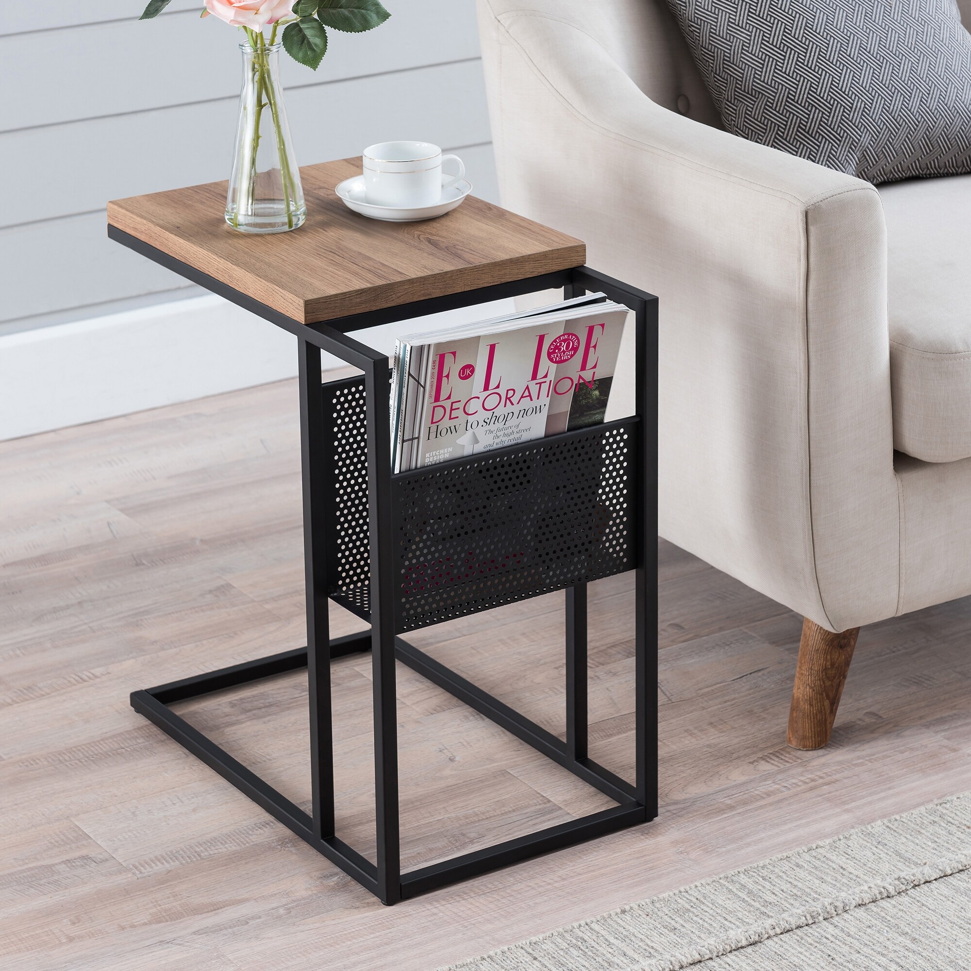Clyde Blackened Bronze and Rustic Oak Side Table - Mycitystee