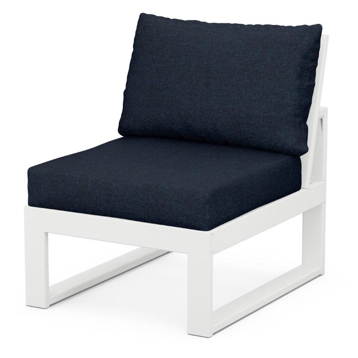 POLYWOOD Modular Armless Chair in White / Marine Indigo - Mycitystee