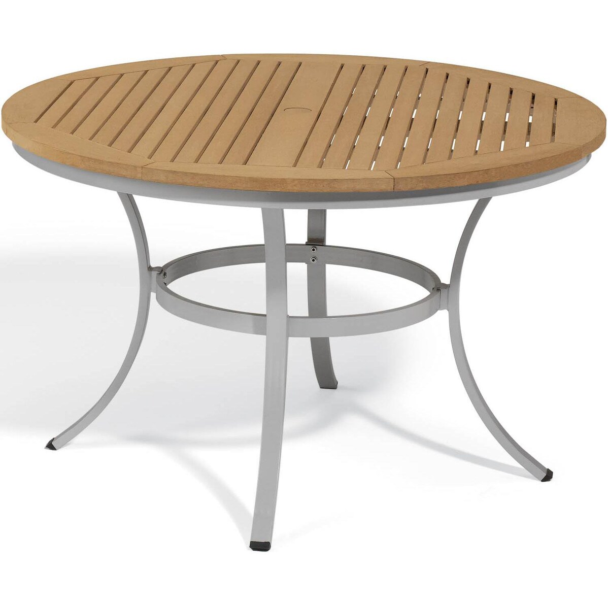 Travira 47 Inch Round Aluminum Dining Table W/ Tekwood Natural Top By Oxford Garden - Mycitystee