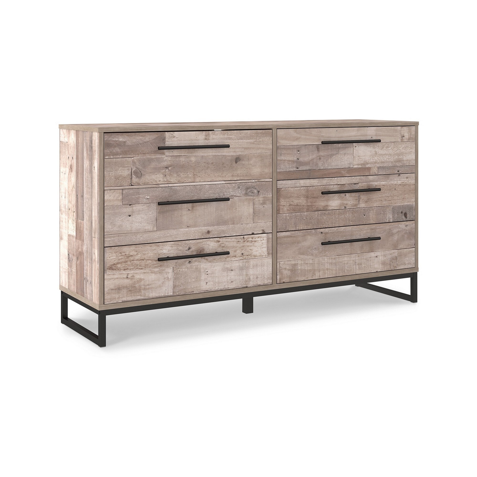 Keni 59 Inch Dresser， 6 Drawers， Whitewashed Frame， Metal Bracket Base - - 37823997 - Mycitystee