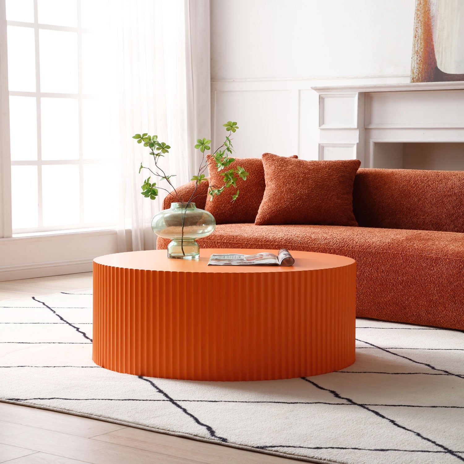 Handcrafted Round Coffee Table End Table with Relief Detailing - Mycitystee