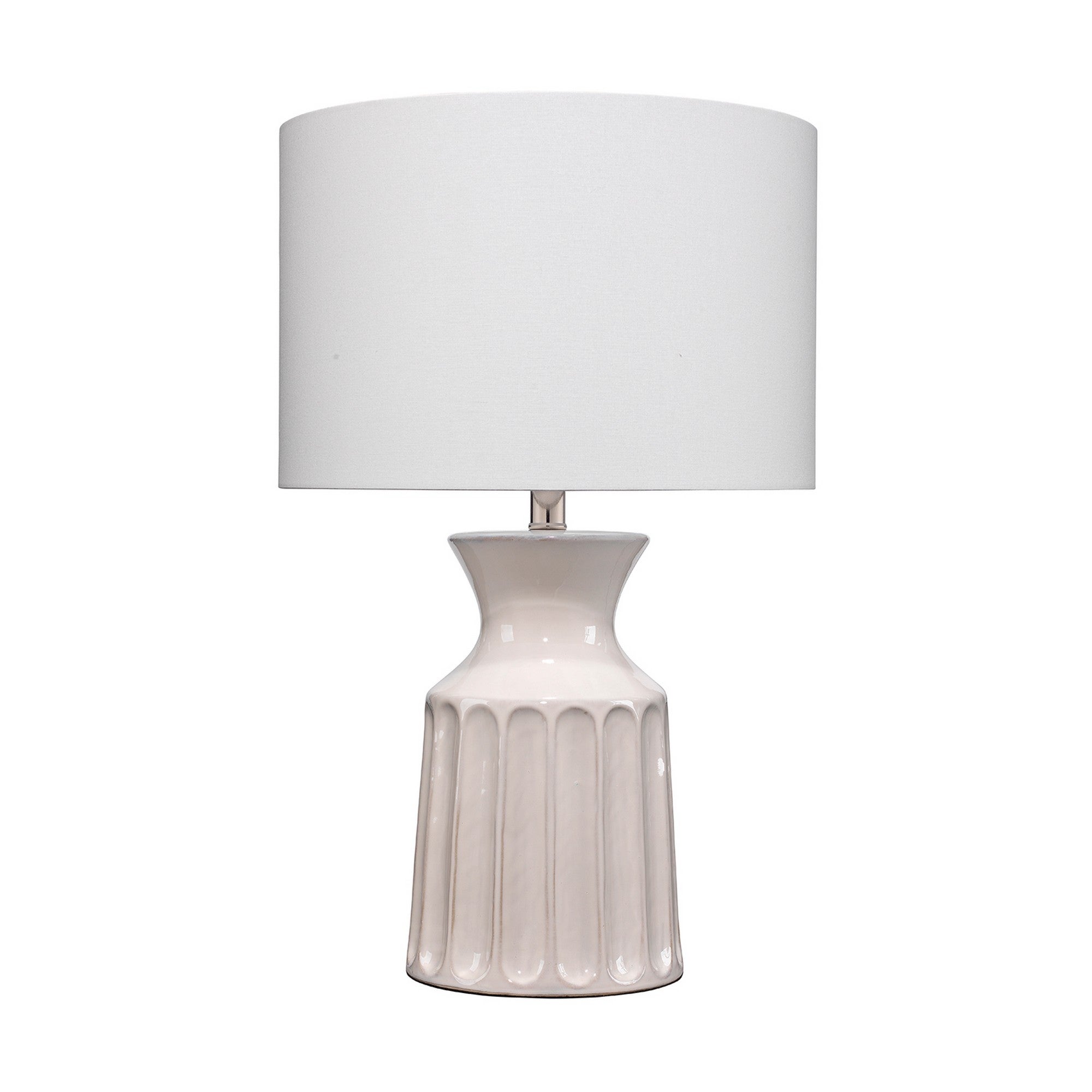 Table Lamp with Ceramic Riged Urn Base and Drum Base， White - Mycitystee