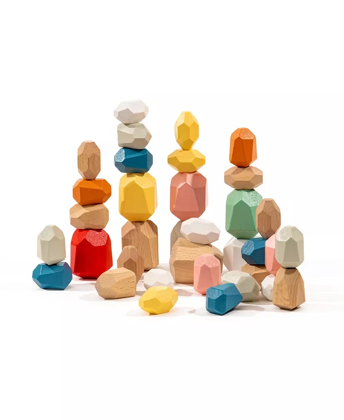 JumpOff Jo Wooden Sorting Stacking Balancing Stone Rocks - Mycitystee