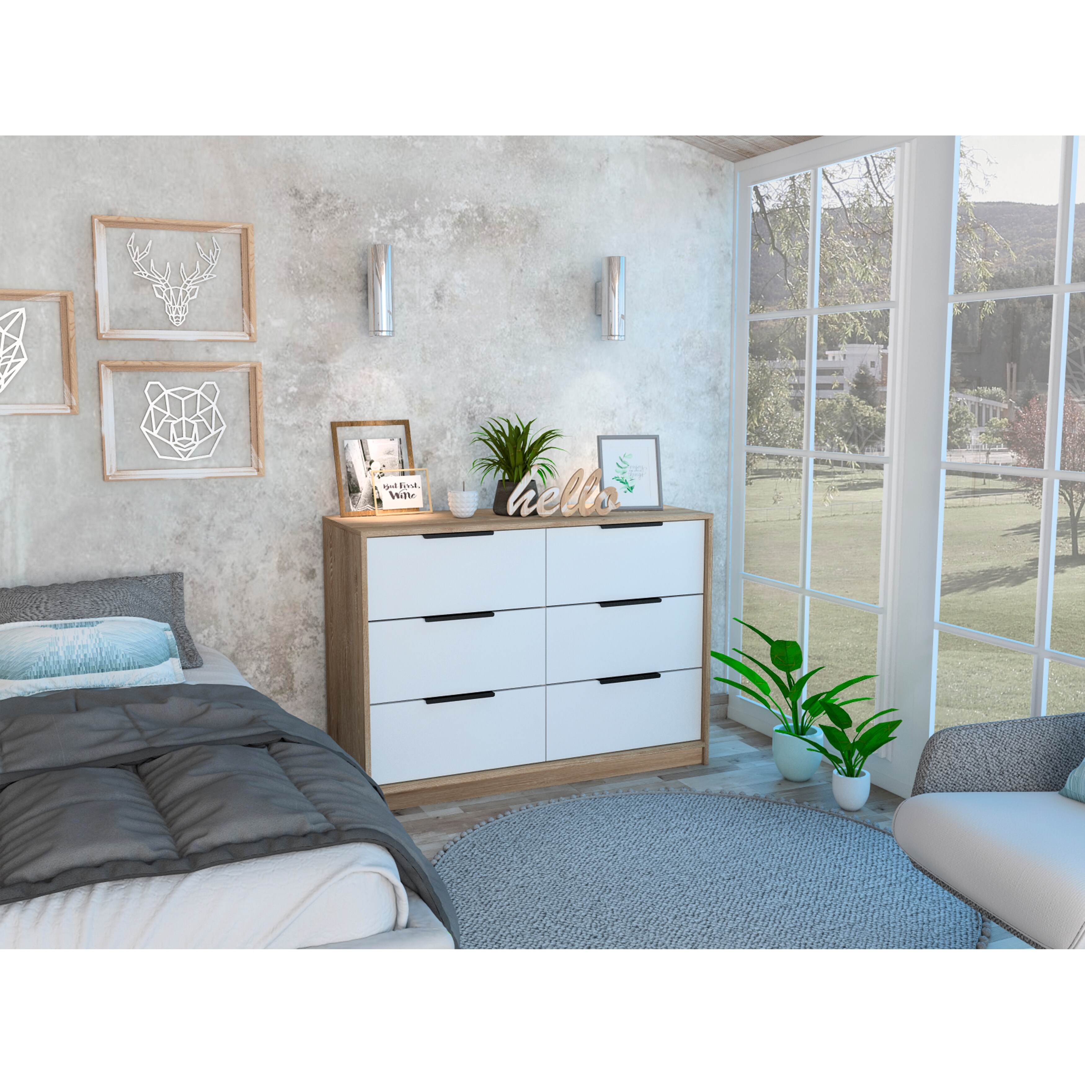 TUHOME Kaia 4 Drawer Double Dresser with 2 Cabinets and Metal Hardware - - 31880279 - Mycitystee