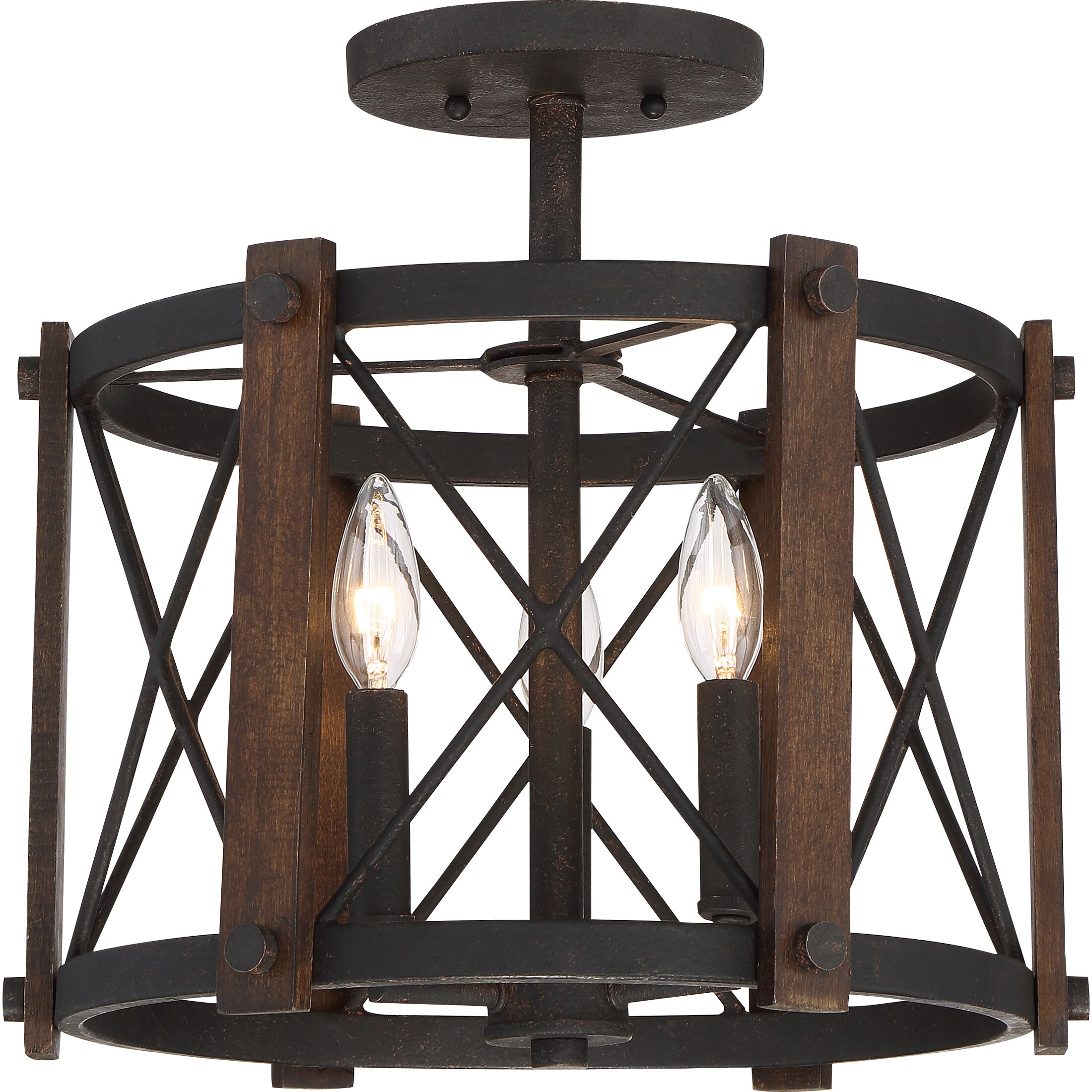 Quoizel Baron 3-Light Marcado Black Rustic Semi-Flush Mount - Mycitystee