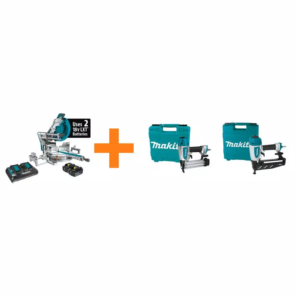 Makita 18V X2 LXT 36V 12 in. Brushless Dual-Bevel Sliding Compound Miter Saw Kit with Bonus Brad Nailer and Finish Nailer and#8211; XDC Depot - Mycitystee