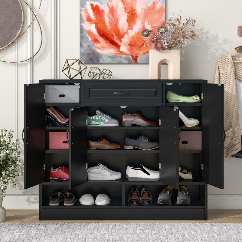 Shoe Storage Cabinet Shoe Rack with Drawer and Adjustable Shelves， Multifunctional Shoe Organizer for Bedroom Closet Entryway - - 37998395 - Mycitystee