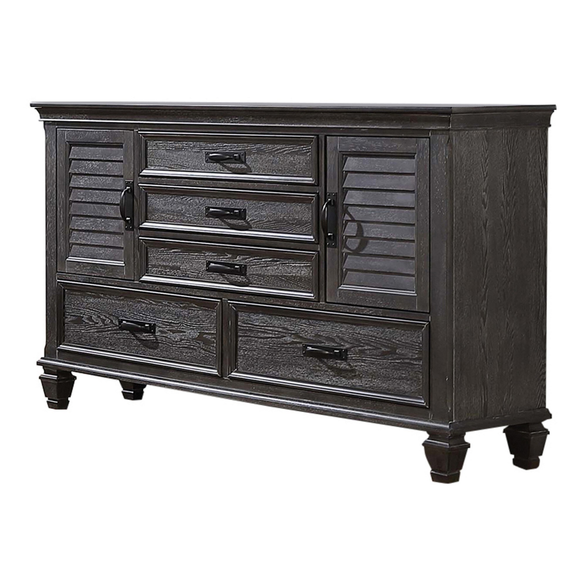 Eli 64 Inch Classic Dresser， 5 Drawers， 2 Cabinets， Wood， Weathered Brown - - 36155373 - Mycitystee