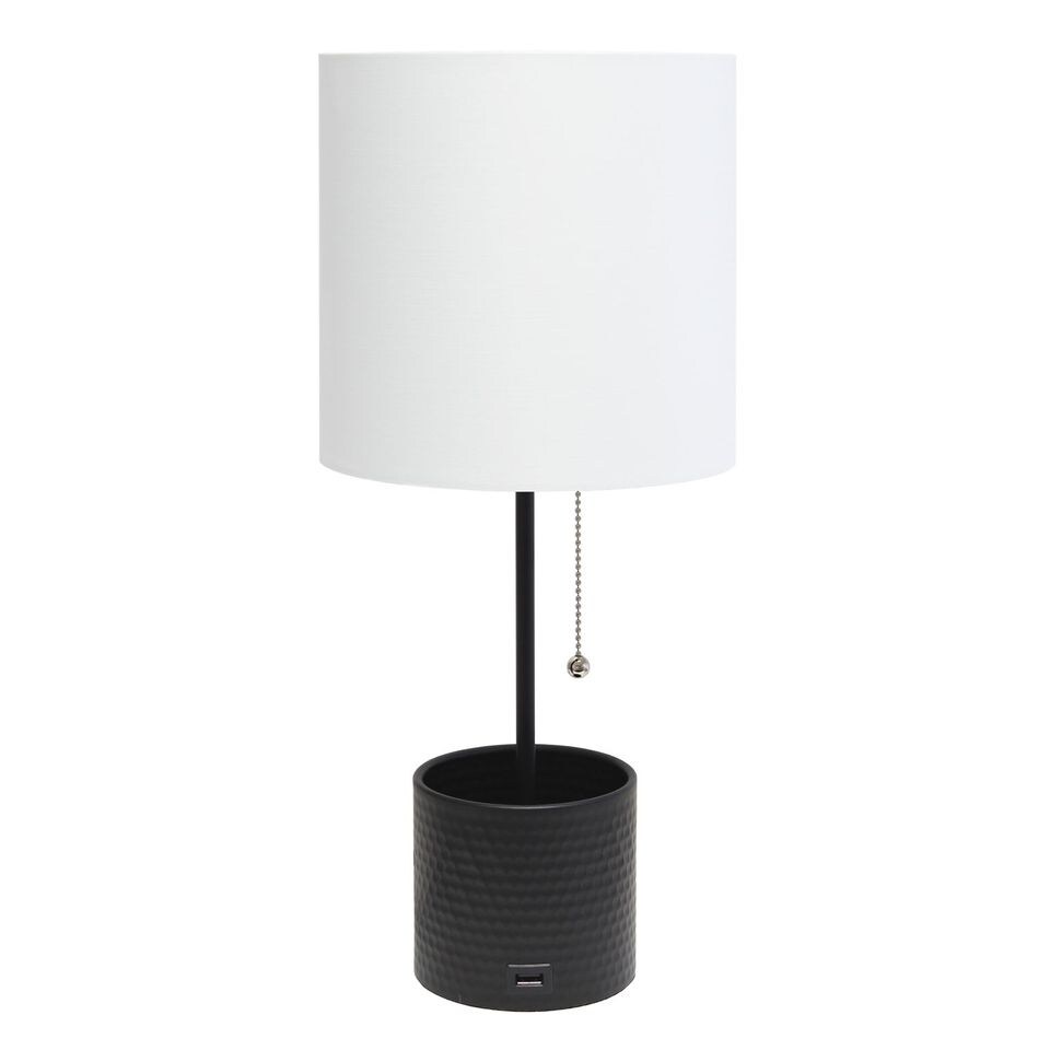 Simple Designs Hammered Metal Organizer Table Lamp with USB charging port and Fabric Shade - Mycitystee