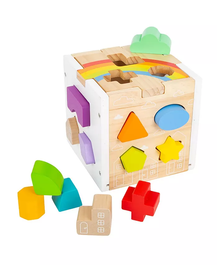Flat River Group Small Foot Wooden Toys Rainbow Shape Sorter Cube Play Set， 14 Piece - Mycitystee