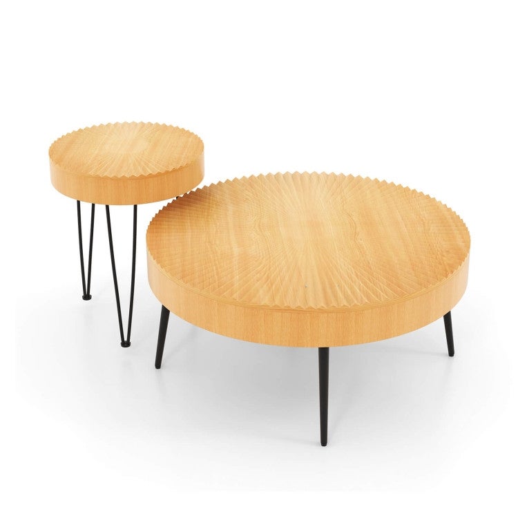 2 Set of Wooden Coffee Table with Metal Legs and Adjustable Foot Pads - Mycitystee