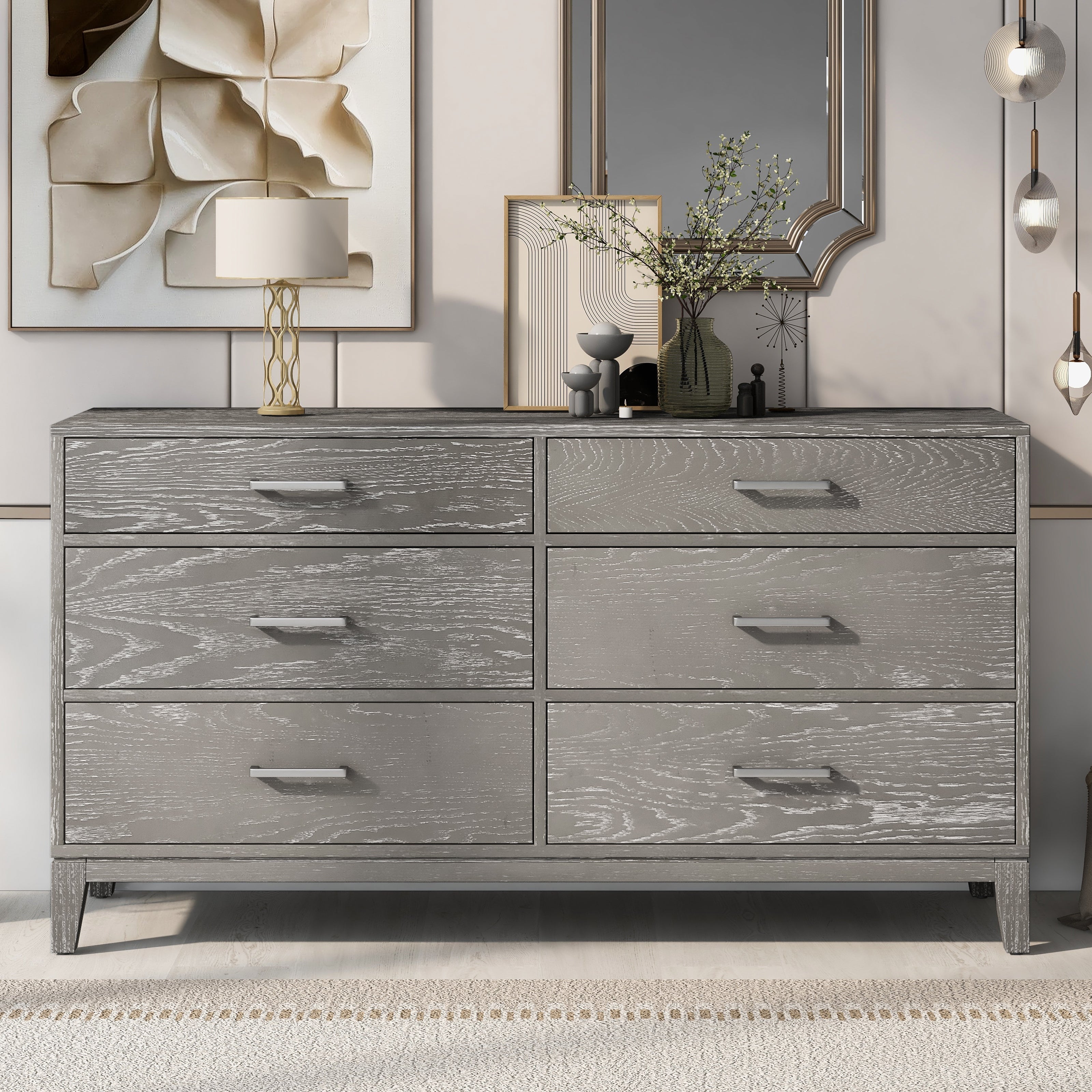 Modern Concise Style Solid wood Grey grain 6-Drawer Dresser - - 37570174 - Mycitystee
