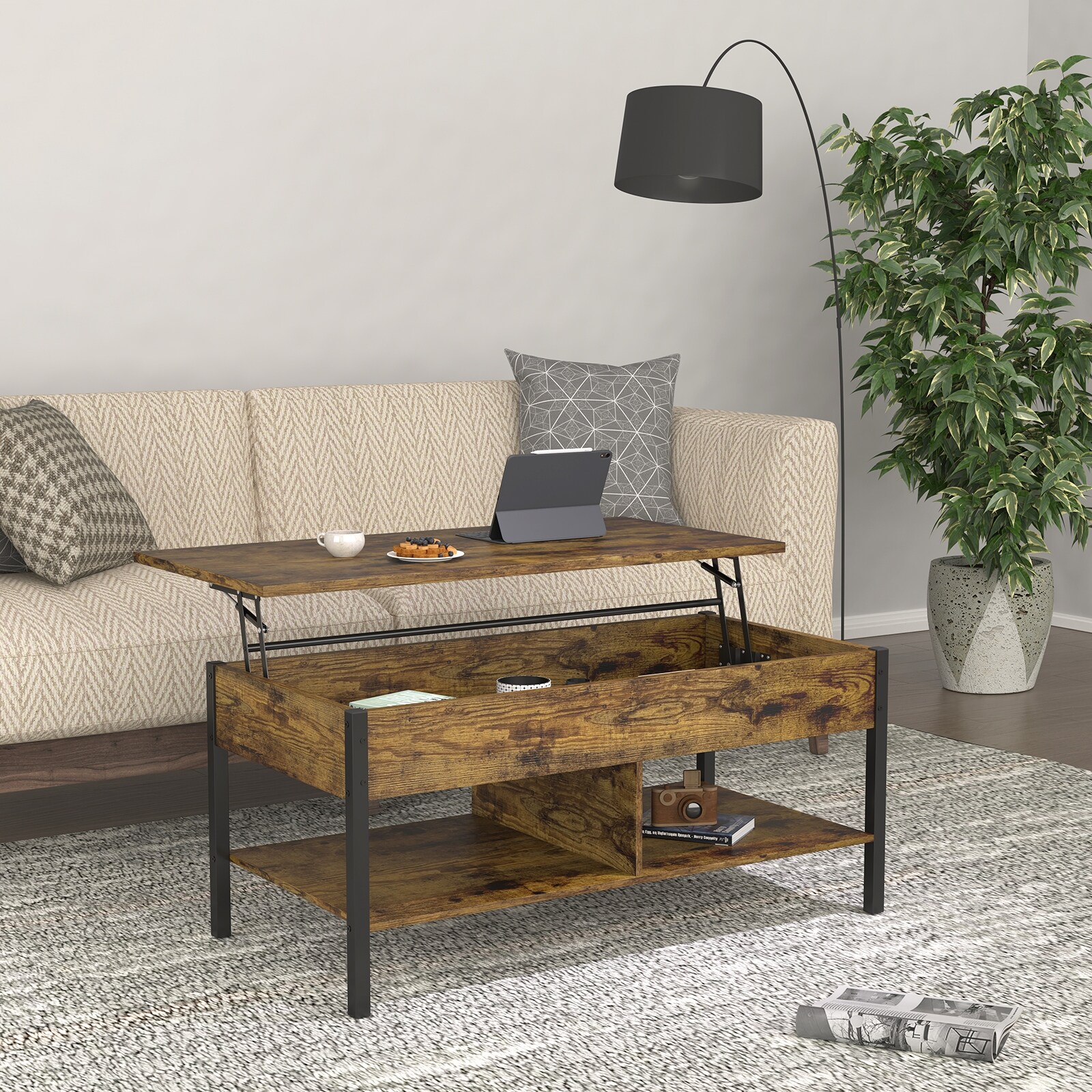 Living Room Lift Top Coffee Table with Hidden Storage - 2 Colors - Mycitystee