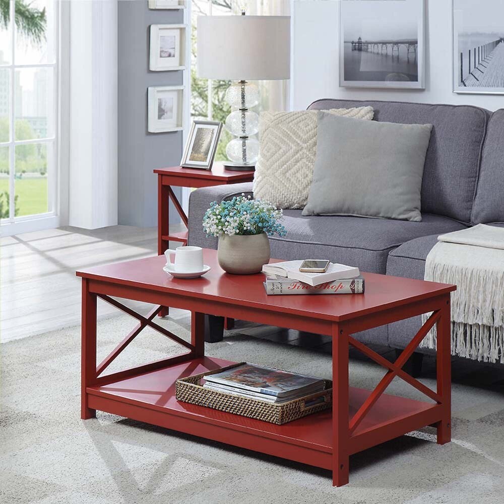 Oxford Coffee Table with Shelf， Cranberry Red - Mycitystee