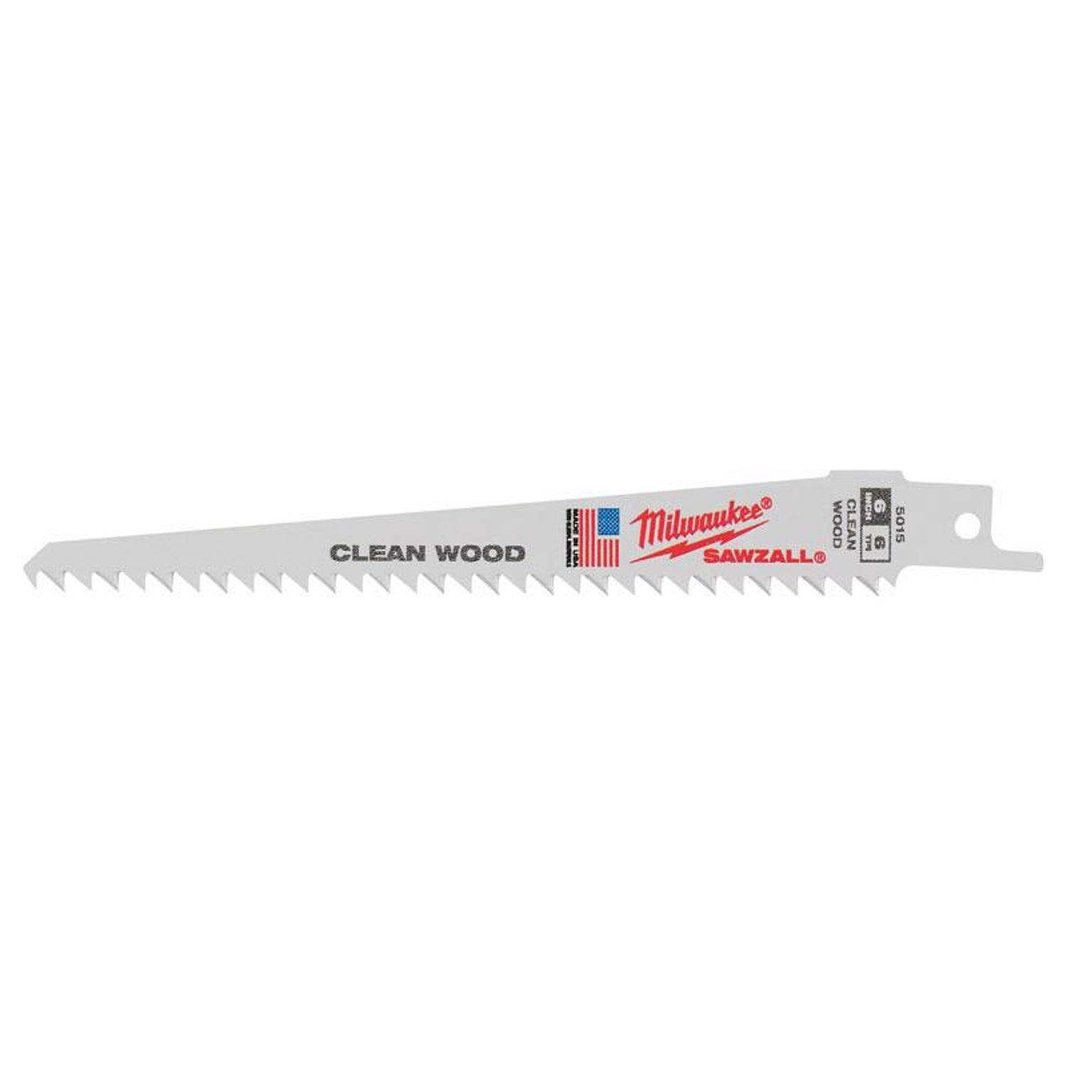 Milwaukee Sawzall 6 in. Bi-Metal Clean wood cutter Reciprocating Saw Blade 6 TPI 5 pk - Mycitystee