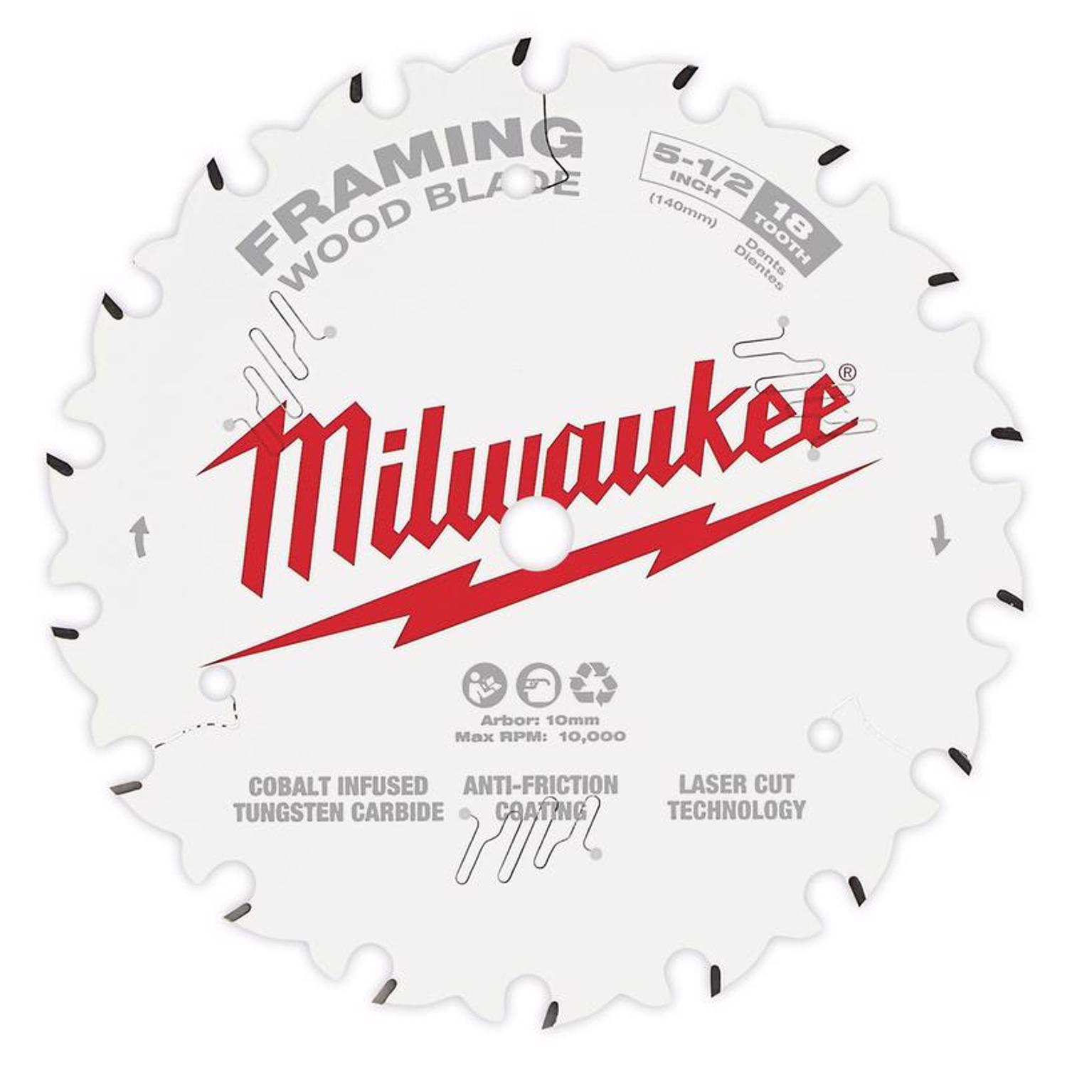 Milwaukee 5-1/2 in. D X 10 mm Tungsten Carbide Framing Blade 18 teeth 1 pk - Mycitystee