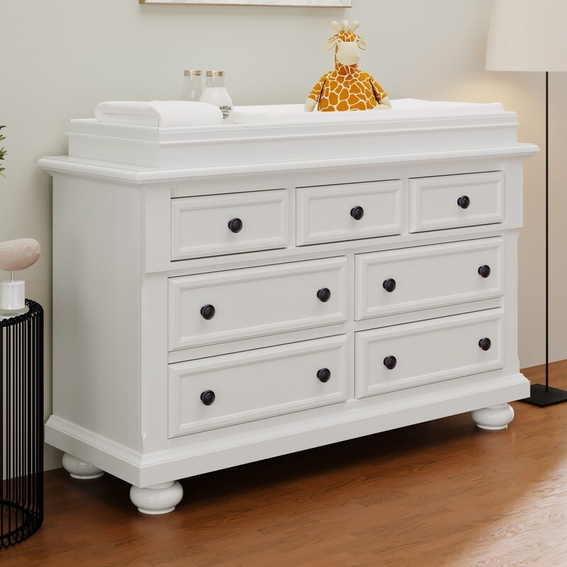 7-Drawer Solid Wood Dresser w/Changing Topper for Nursery， Bedroom - - 37766492 - Mycitystee