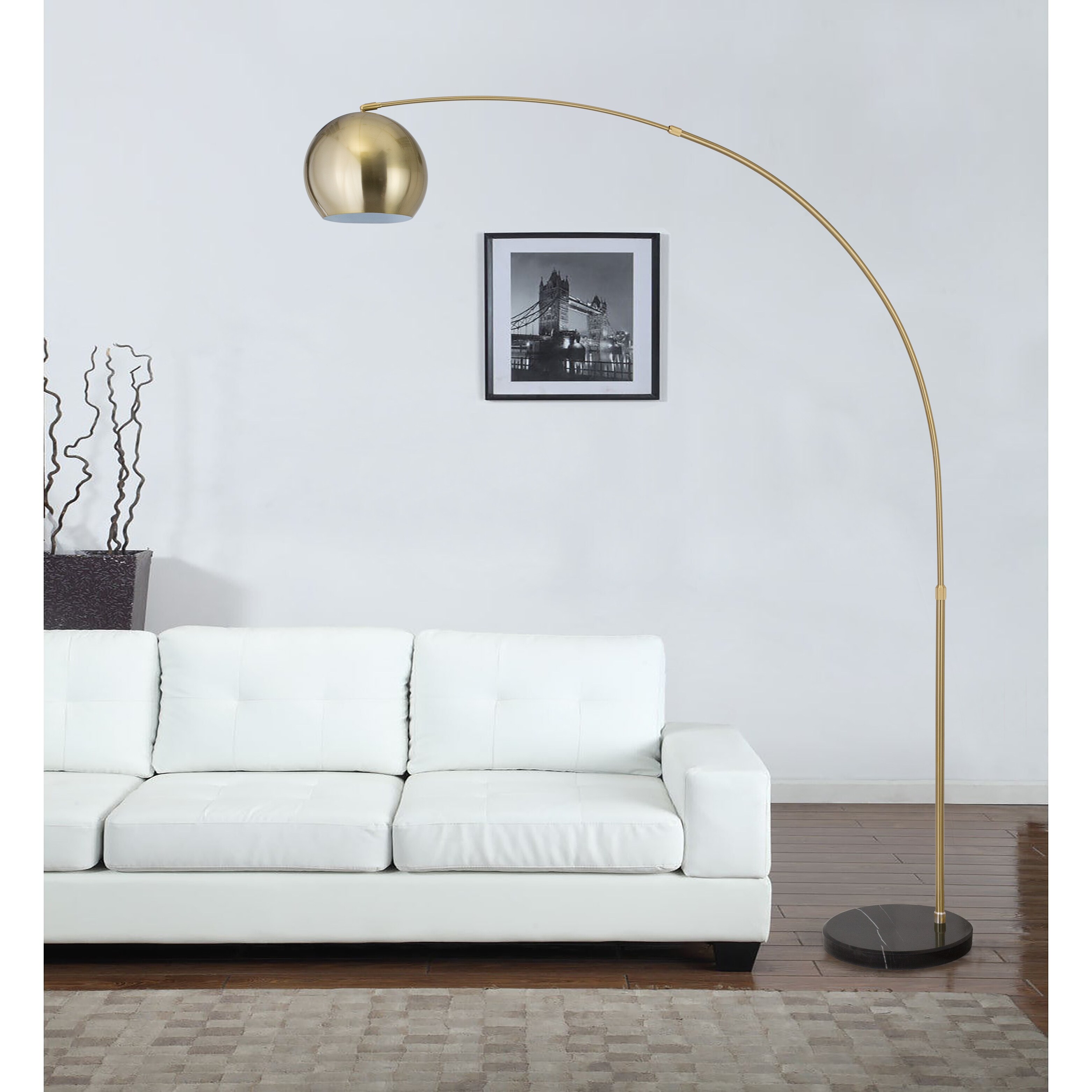 Q-Max Adjustable Floor Lamp with Metal Dome Shade and Black Marble Base in Brass Gold - Mycitystee