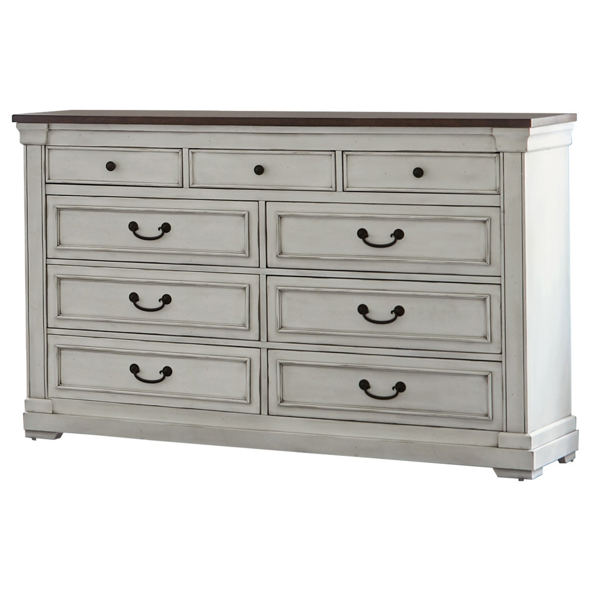 Ivy 63 Inch Modern Dresser， 9 Drawers， Drop Handles， Wood， Brown， White - - 36155386 - Mycitystee