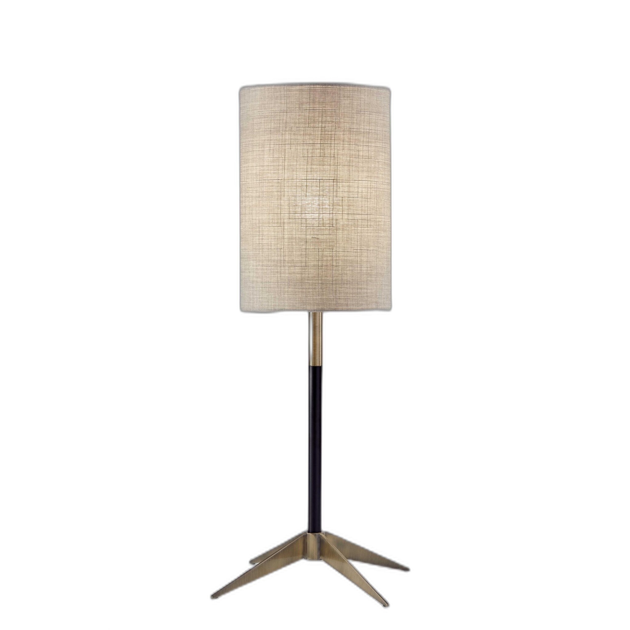 Antique Brass Metal Tripod Base with Matte Black Accent and Tall Natural Fabric Shade Table Lamp - 9.25 x 9.25 x 26.75 - Mycitystee