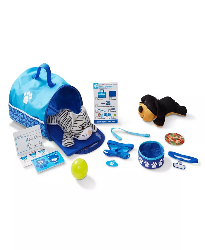 Melissa and Doug Melissa Doug Tote Tour Pet Travel Play Set With 2 Plush Stuffed Animals (15 pcs) - Mycitystee