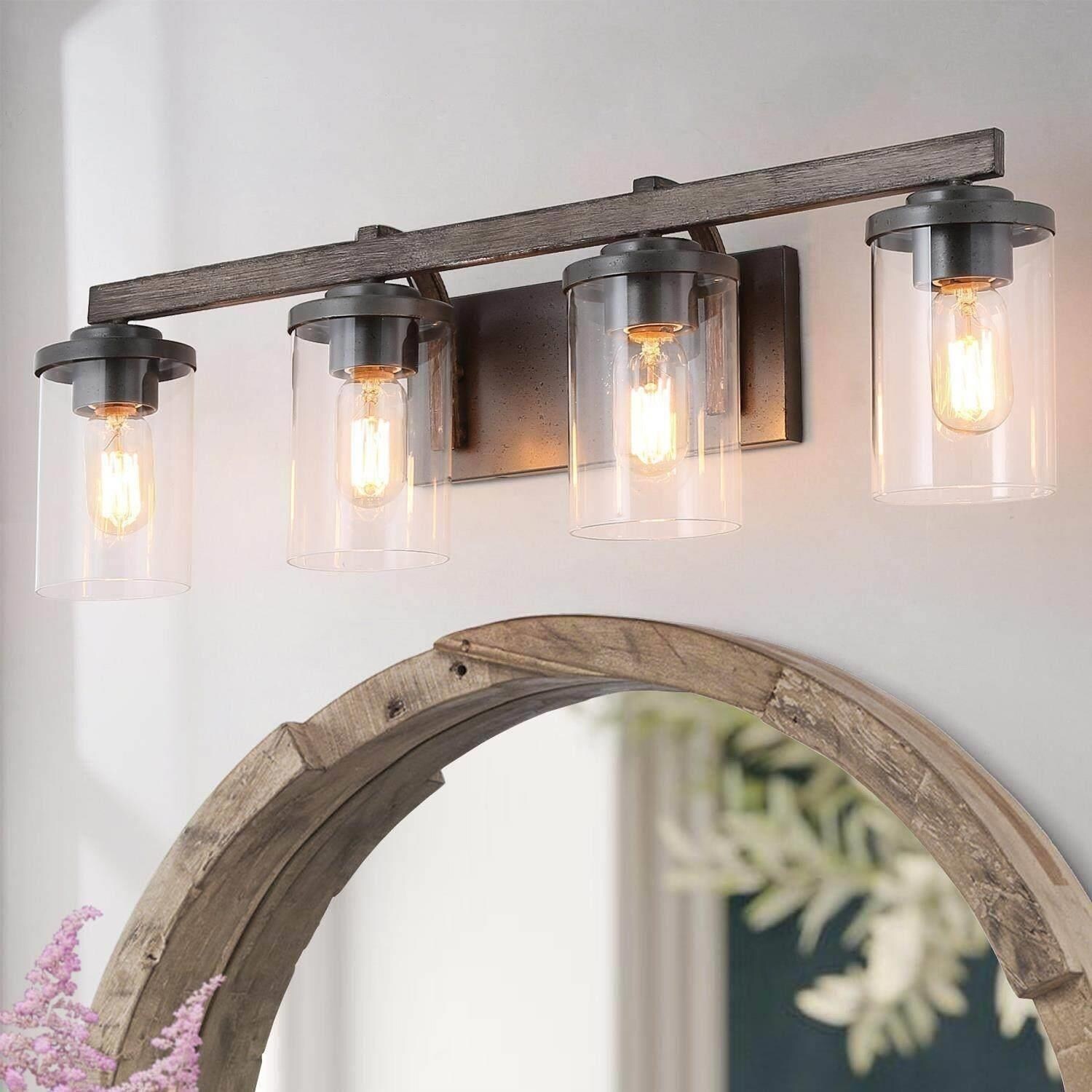 Fora Modern Farmhouse 4-Light Bathroom Vanity Lights Glass Metal Wall Sconces - Mycitystee