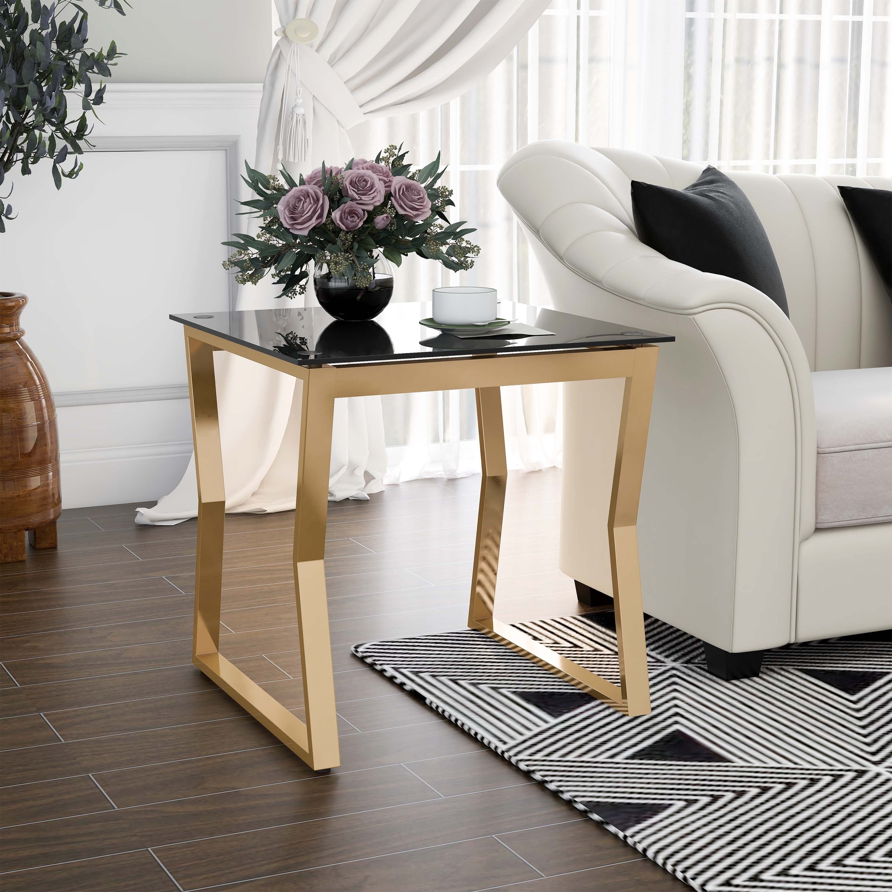 Furniture of America Kiloran Contemporary Glass Top 24-inch Side Table - Mycitystee