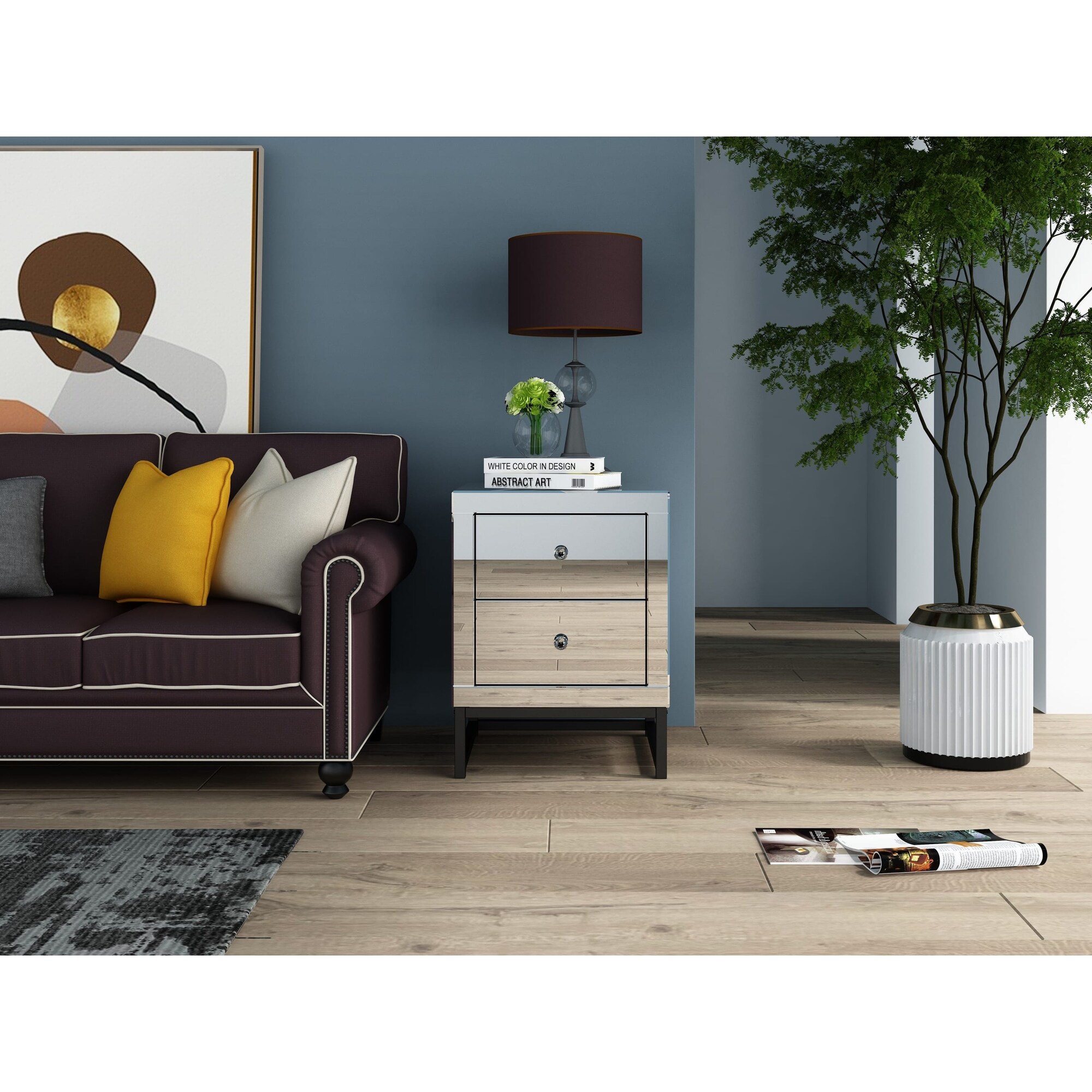 mirrored 2 drawer nightstand，Modern End Table with Drawer， Bedside Table for Bedroom， Living Room - Mycitystee