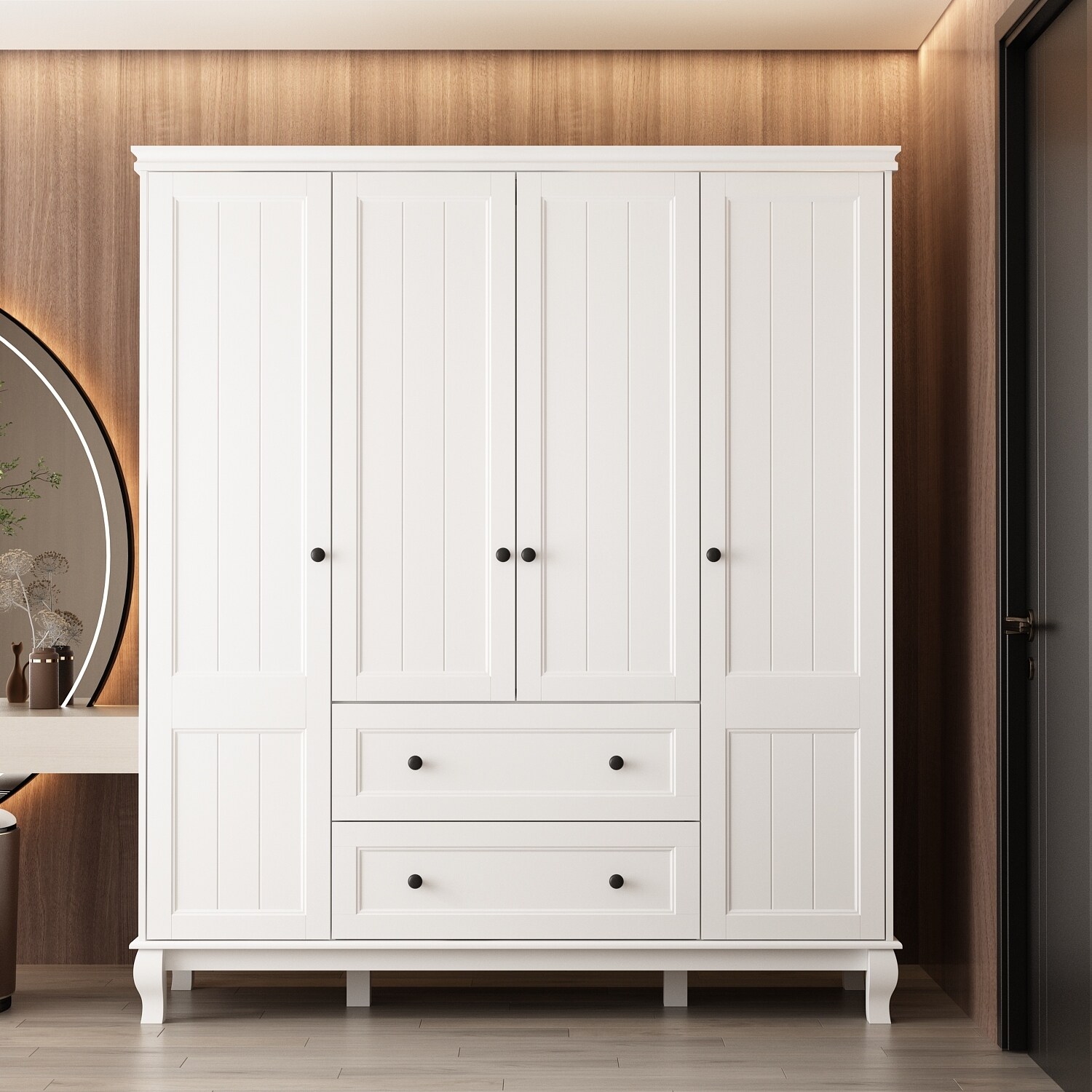 Armoire White Lacquer Wardrobe Engineered Wood for Bedroom - - 36907929 - Mycitystee