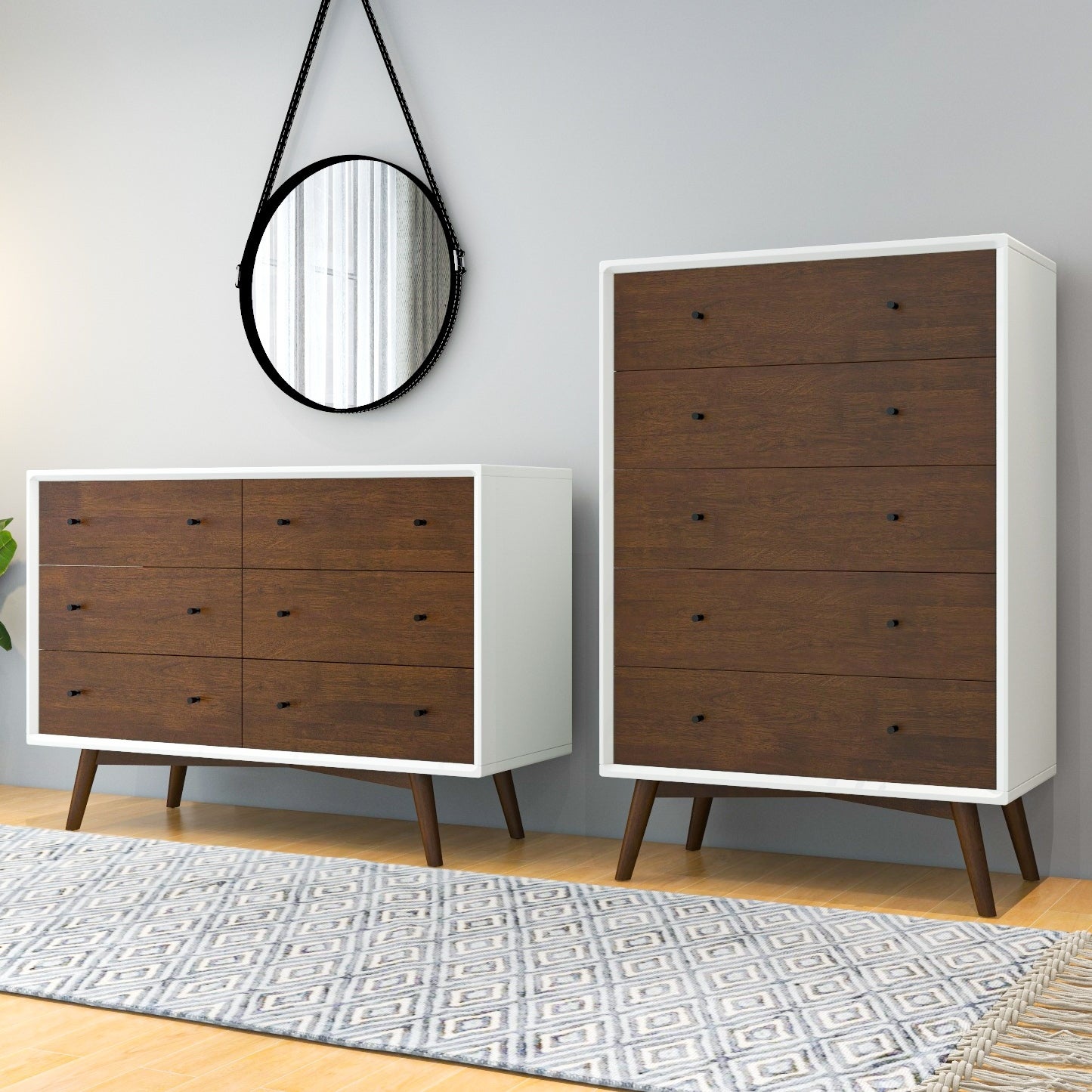 Nico Mid Century Modern 6-Drawer Double-Dresser Solid Wood - - 36143956 - Mycitystee