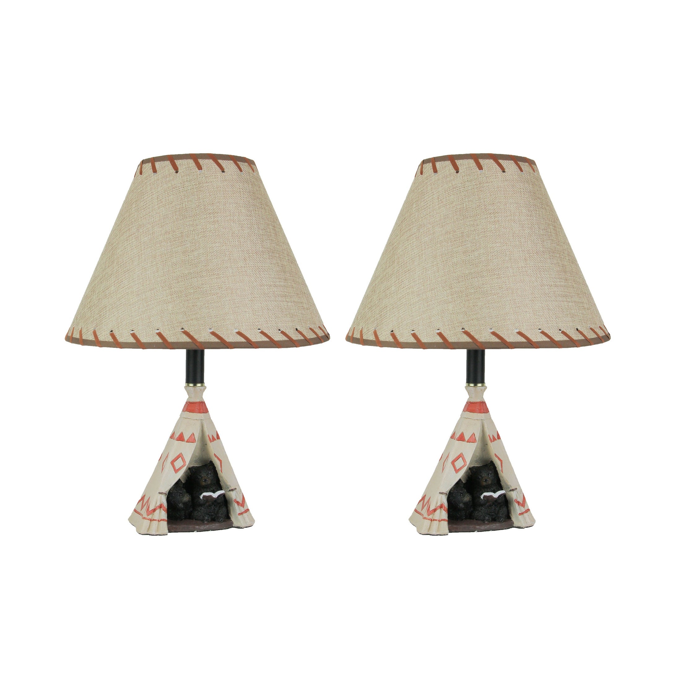 Set Of 2 Resin Mama Bear Reading Book To Cub In Teepee Tent Table Lamp Home Decor - 19 X 13.75 X 13.75 inches - Mycitystee