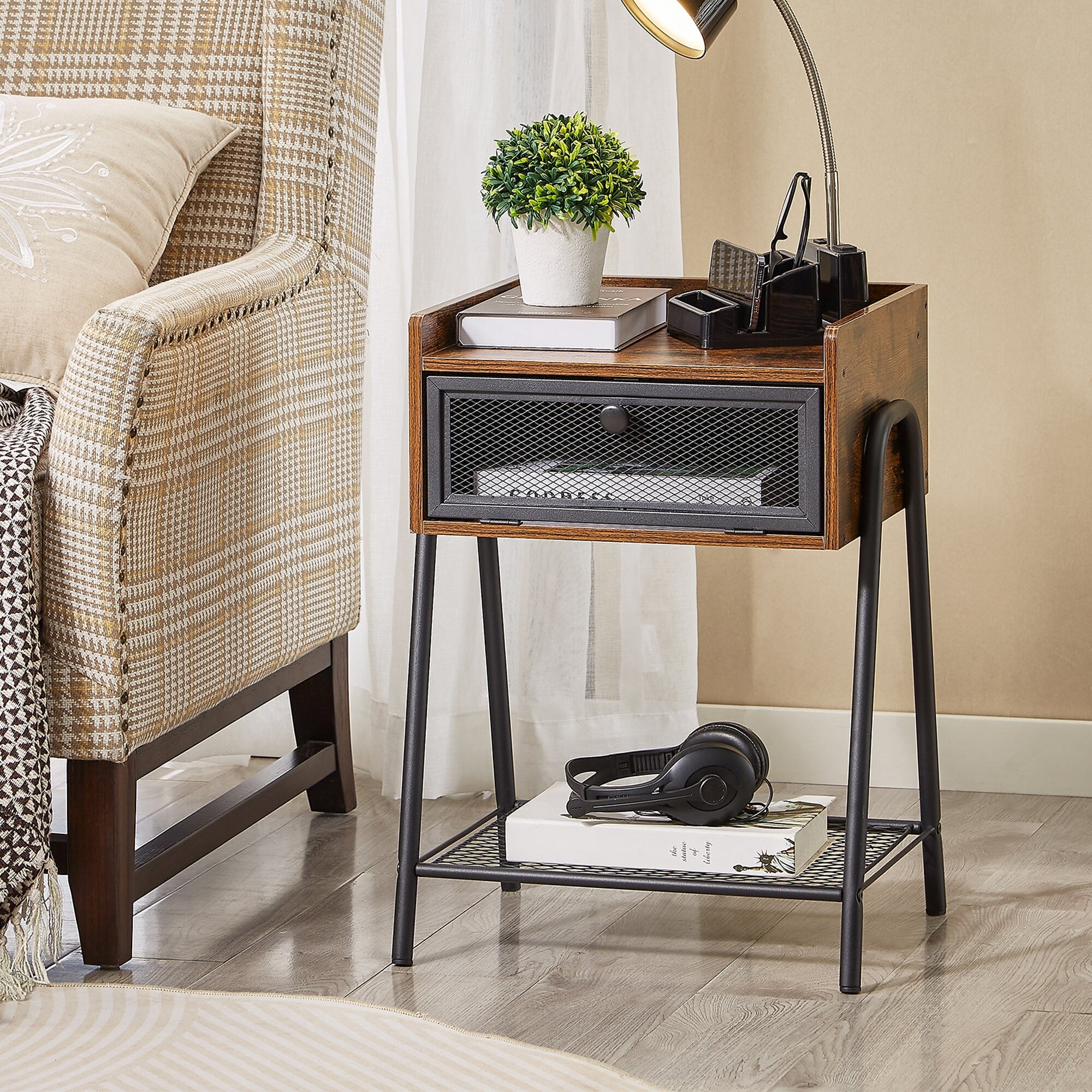 Taomika Mid century Modern Side Table/End Table，Rustic Brown - Mycitystee