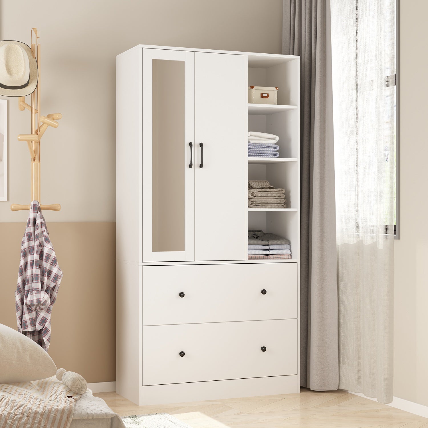 Wardrobe Closet Armoire Mirror Scalable Hanging Rod Storage Dresser - - 36289018 - Mycitystee