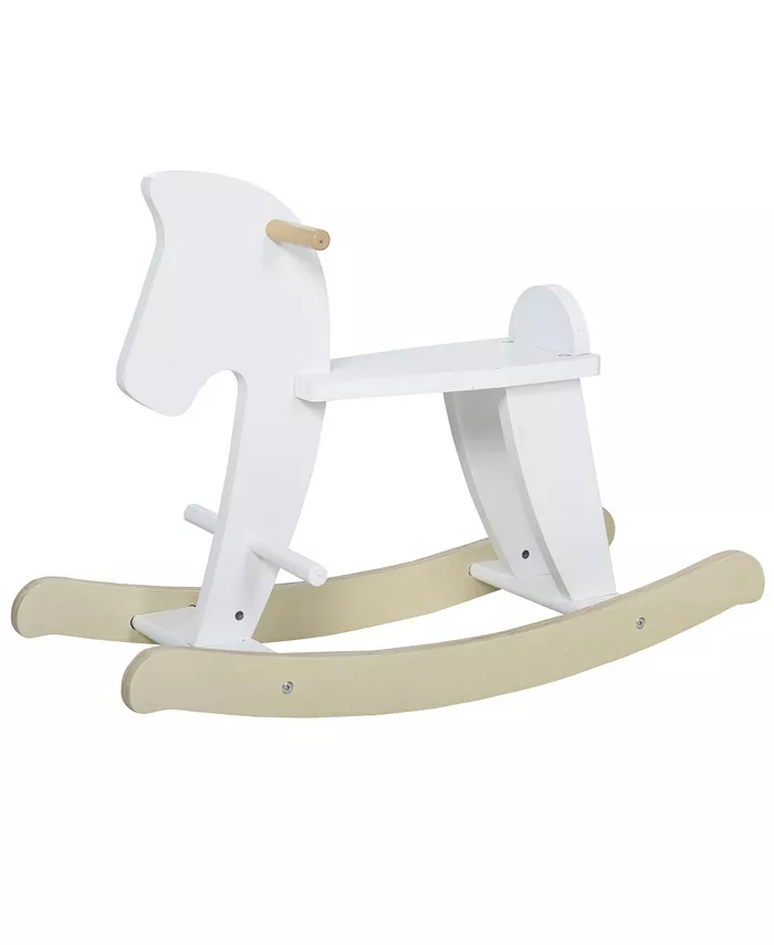 Qaba Wooden Rocking Horse Baby Ride-On Toy for Kids 3-6 Years， White - Mycitystee