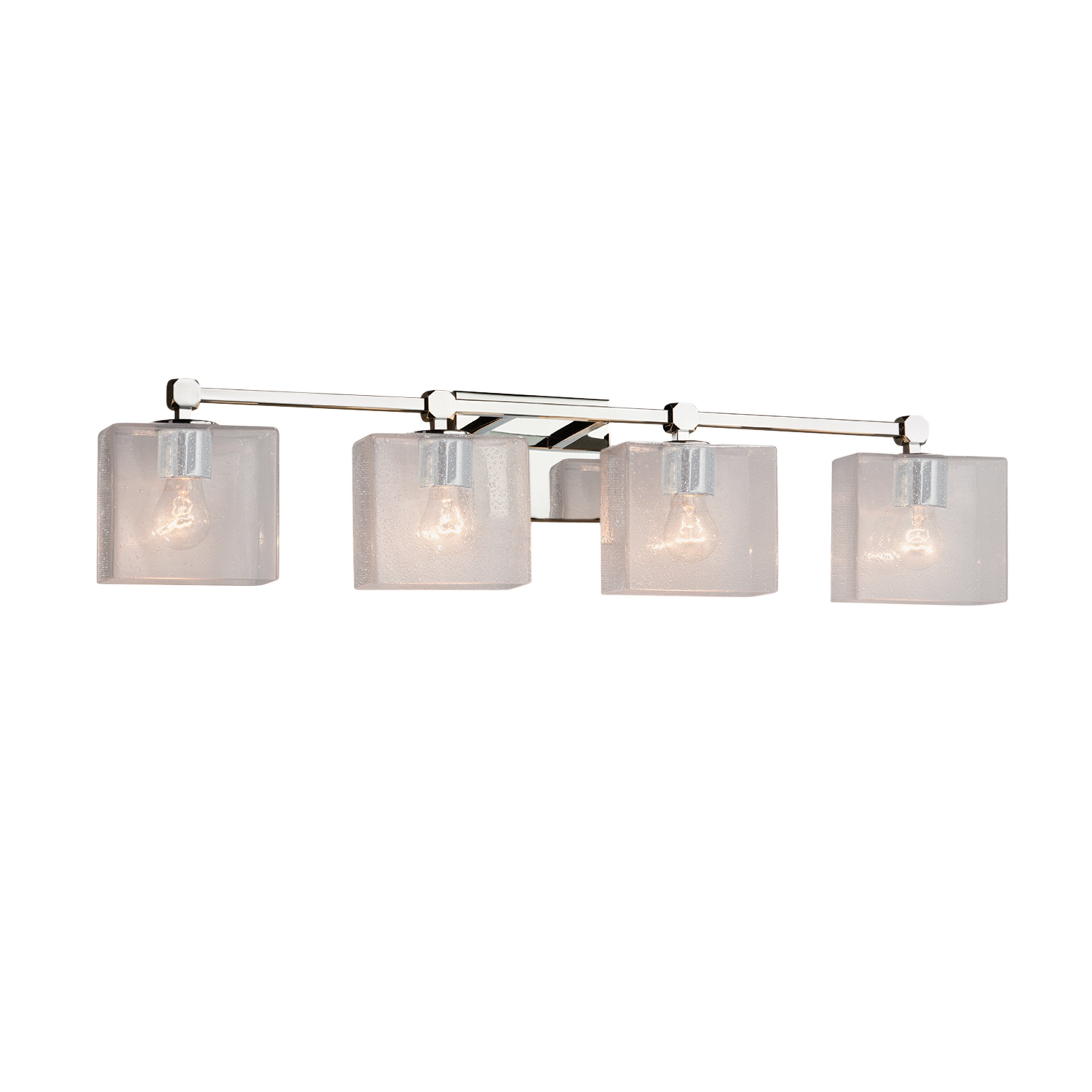 Justice Design Fusion Tetra 4-light Polished Chrome Bath Bar， Seeded Rectangle Shade - Polished Chrome - Mycitystee