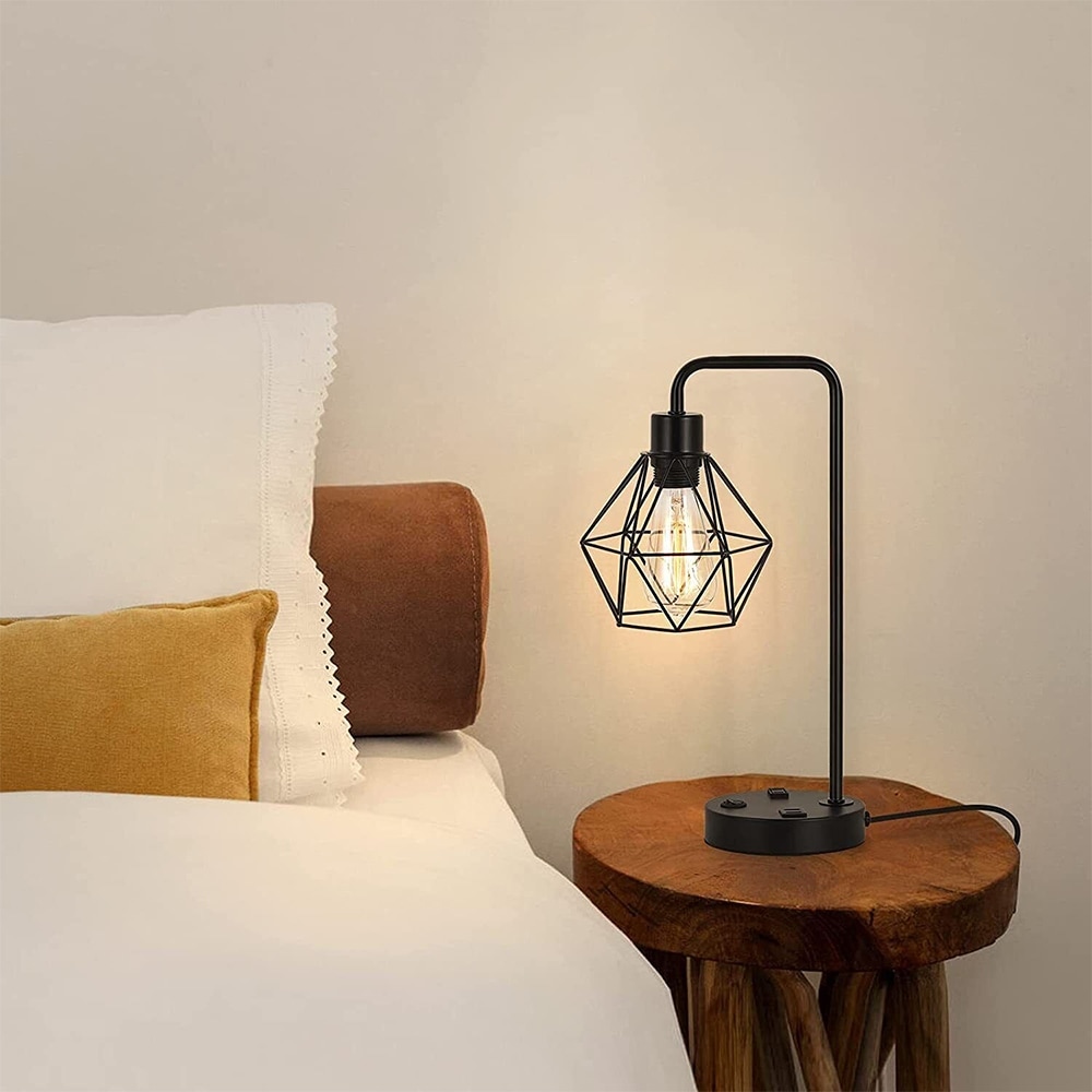 Industrial Table Lamp Vintage Desk Lamp with USB Charging Ports - 6.7