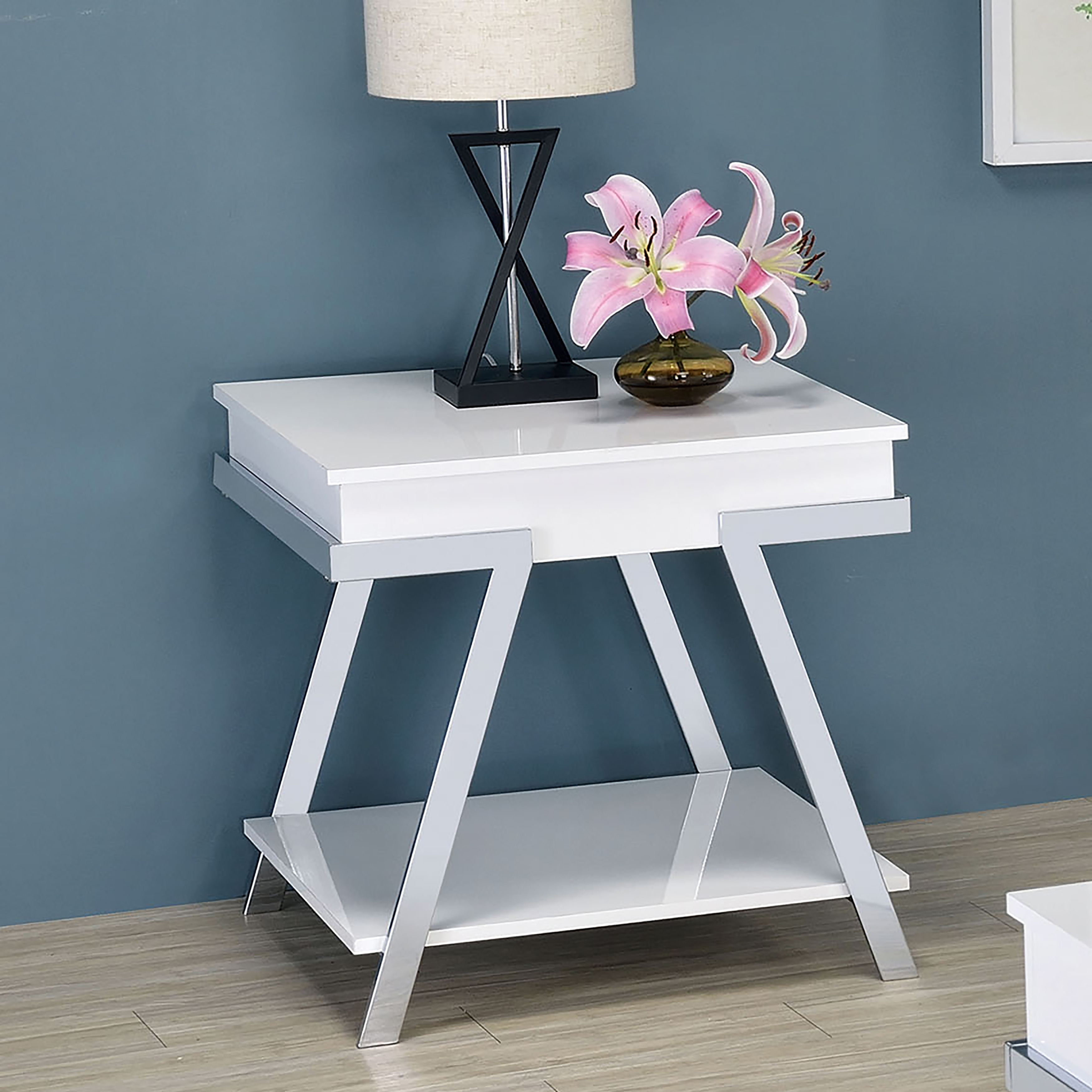 Cas Modern White End Table with Shelf by Furniture of America - Mycitystee