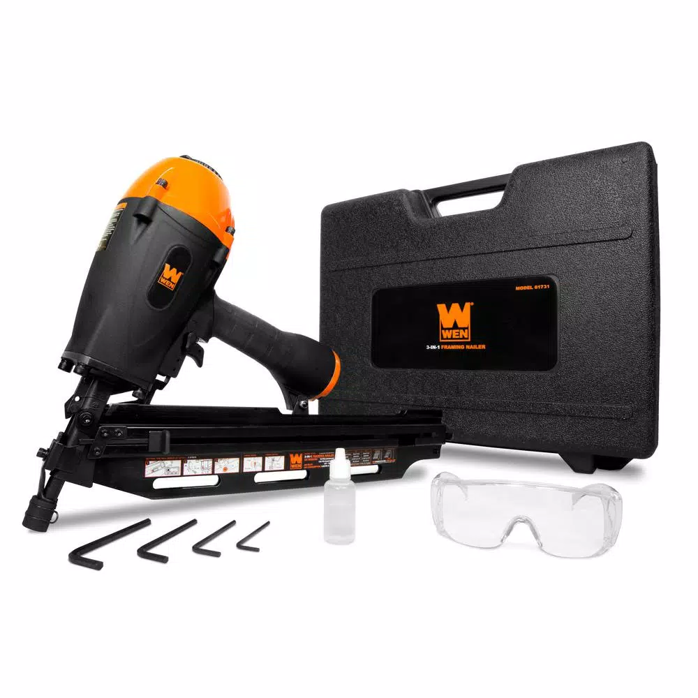 WEN 3-in-1 Pneumatic 21-Degree， 28-Degree and 34-Degree Framing Nailer with Carrying Case and#8211; XDC Depot - Mycitystee