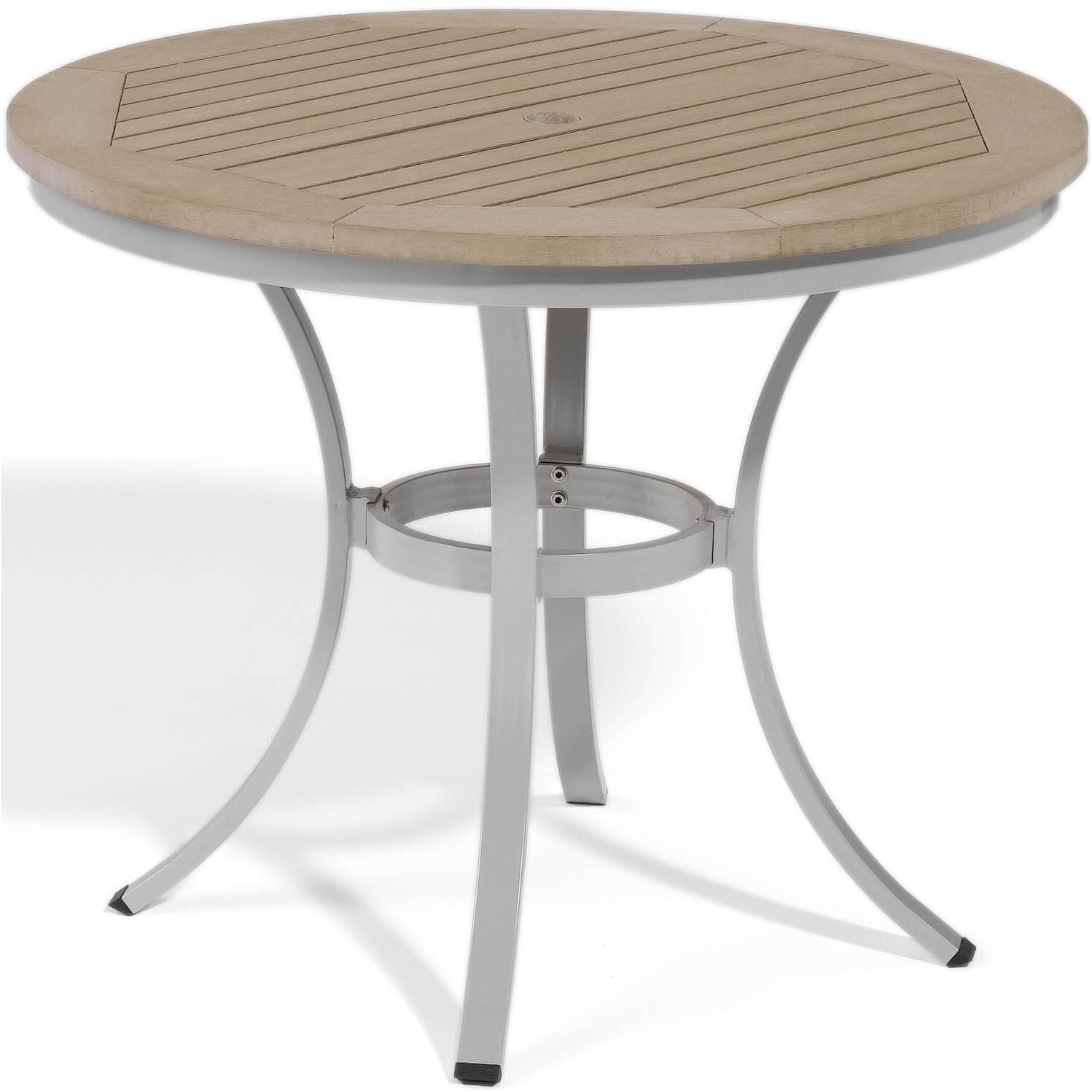 Travira 36 Inch Round Aluminum Patio Bistro Table W/ Tekwood Vintage Top By Oxford Garden - Mycitystee