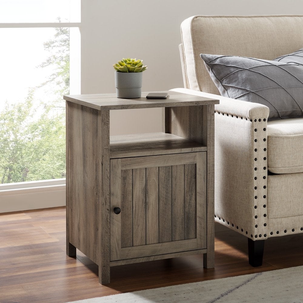 Modern Open Shelf End Table， Grey Wash - Mycitystee