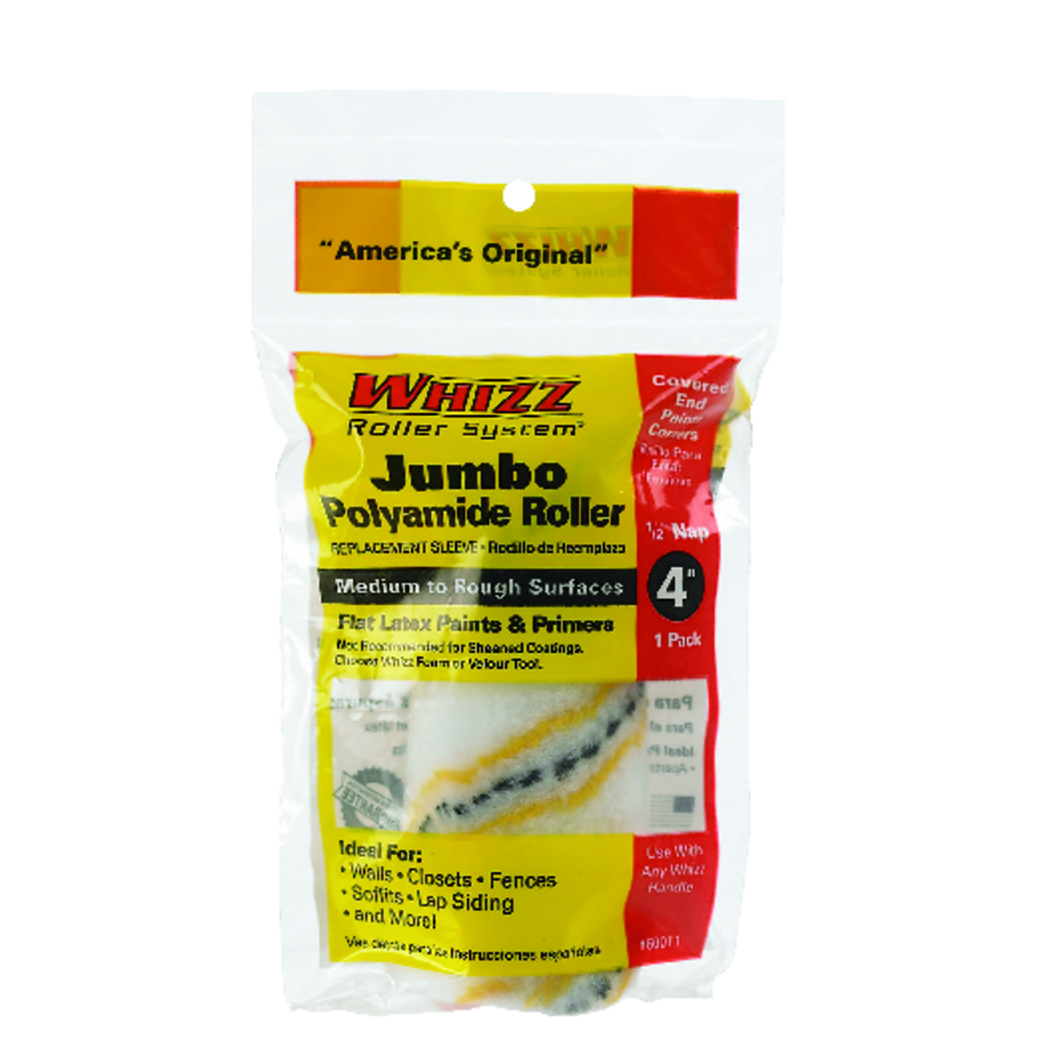 Whizz Polyamide Fabric 4 in. W X 1/2 in. Jumbo Mini Paint Roller Cover 1 pk - Mycitystee