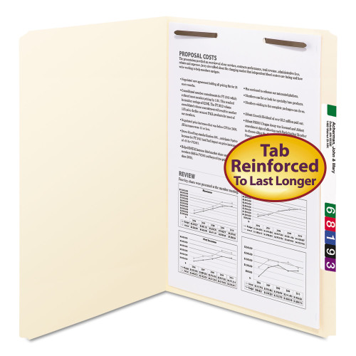 Smead Top Tab 1-Fastener Folders， Straight Tab， Legal Size， 11 pt. Manila， 50/Box (19510) - Mycitystee