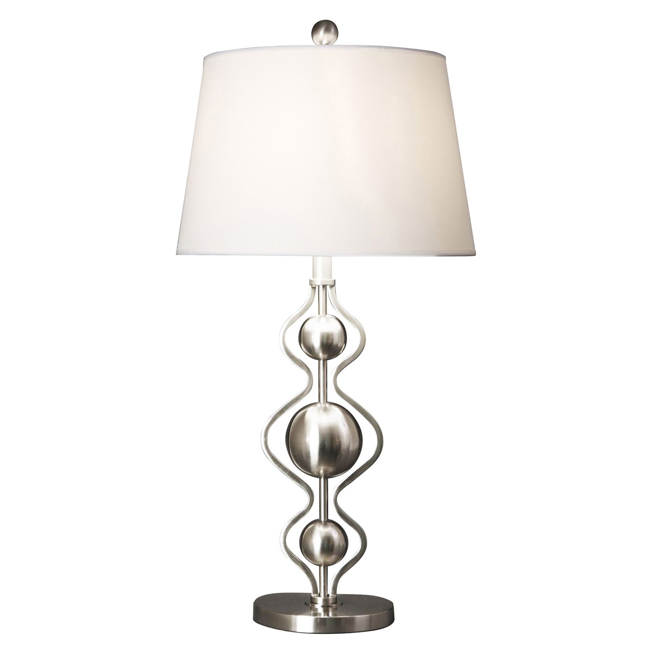 Stella Squiggle and Ball Brushed Steel Table Lamp with White Linen Hardback - Mycitystee