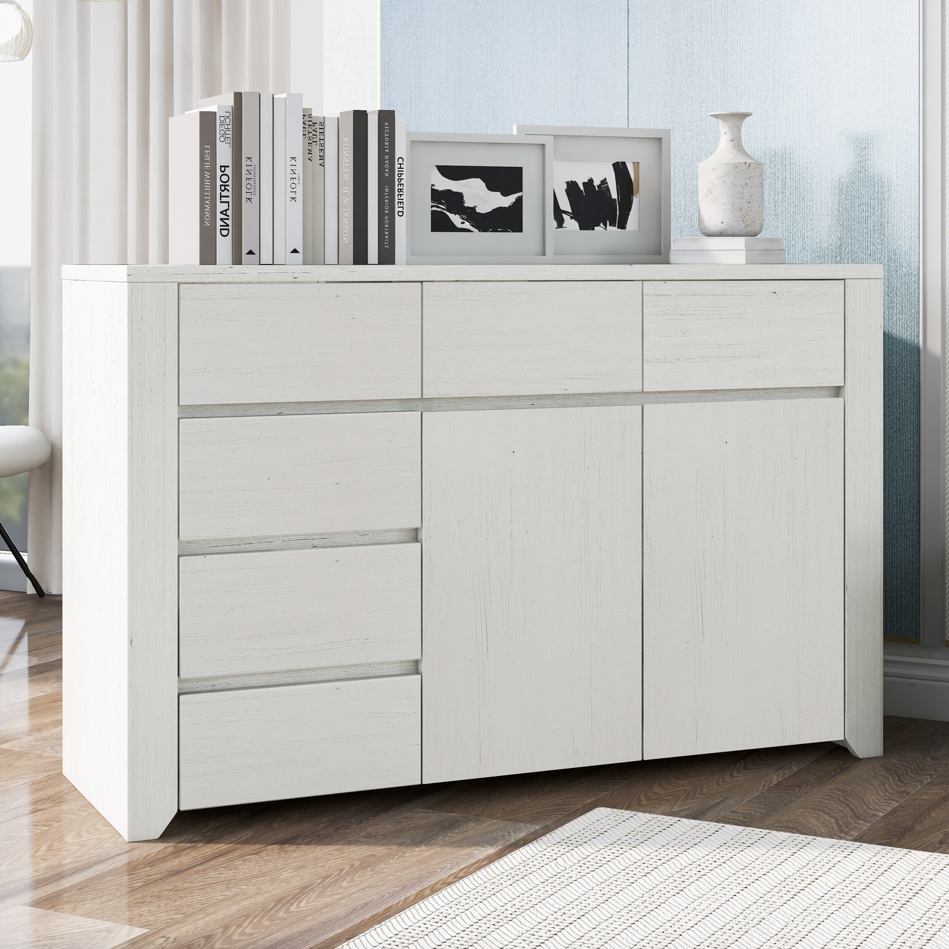 6 Drawers Functional Gray Wood Grain Dresser with Ample Storage Space for Living Room Bedroom Guest Room Children's Room - - 37828402 - Mycitystee