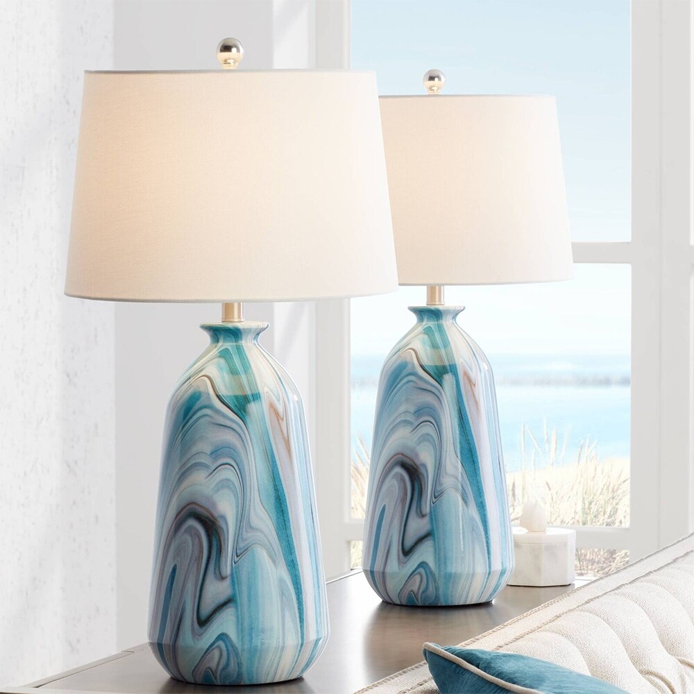Set of 2 Coastal Table Lamps Swirling Faux Marble - 15