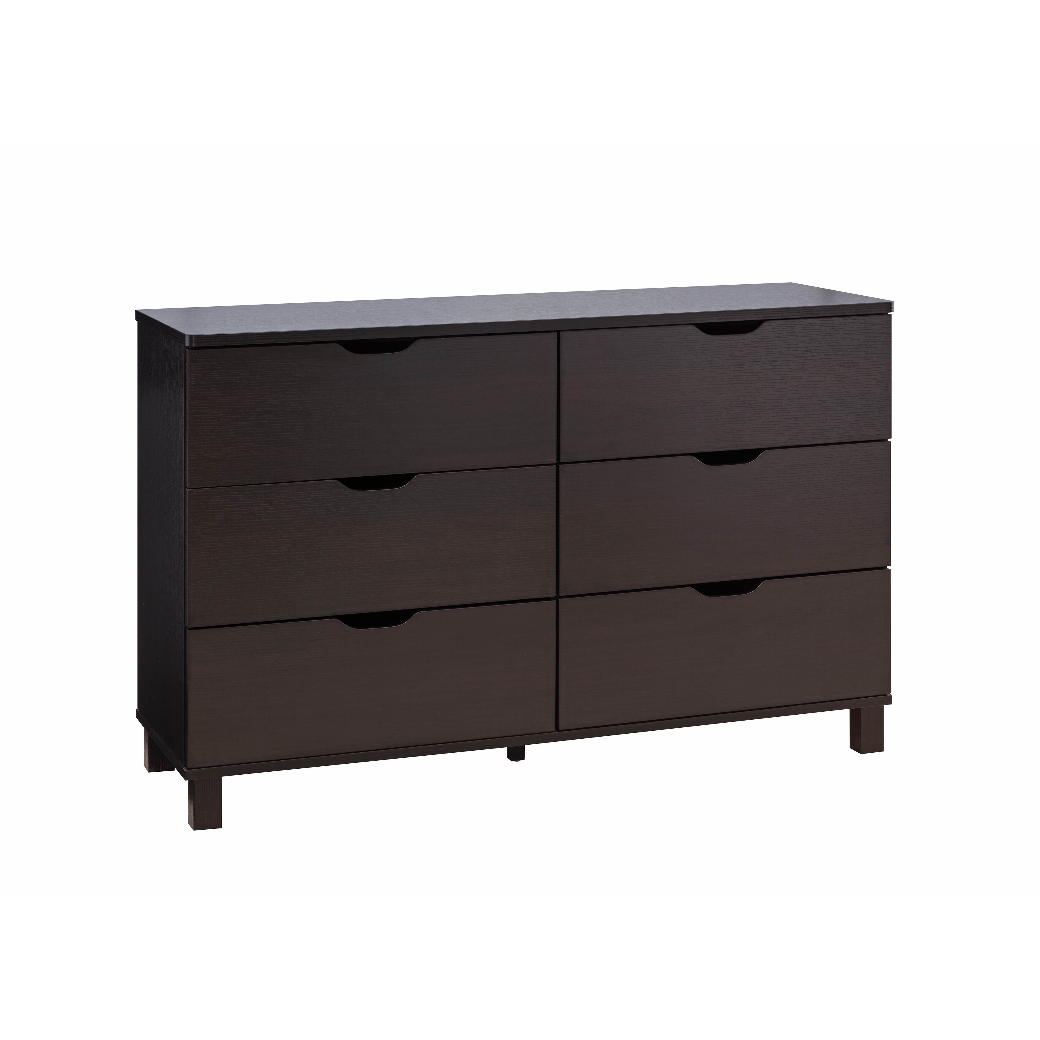 Dresser with 6 Drawers and Cut Out Pulls， Dark Brown - - 35206632 - Mycitystee