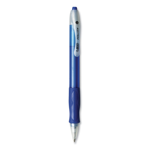 BIC Velocity Retractable Ballpoint Pen， 1mm， Blue Ink， Trans Blue Barrel， Dozen (VLG11BE) - Mycitystee