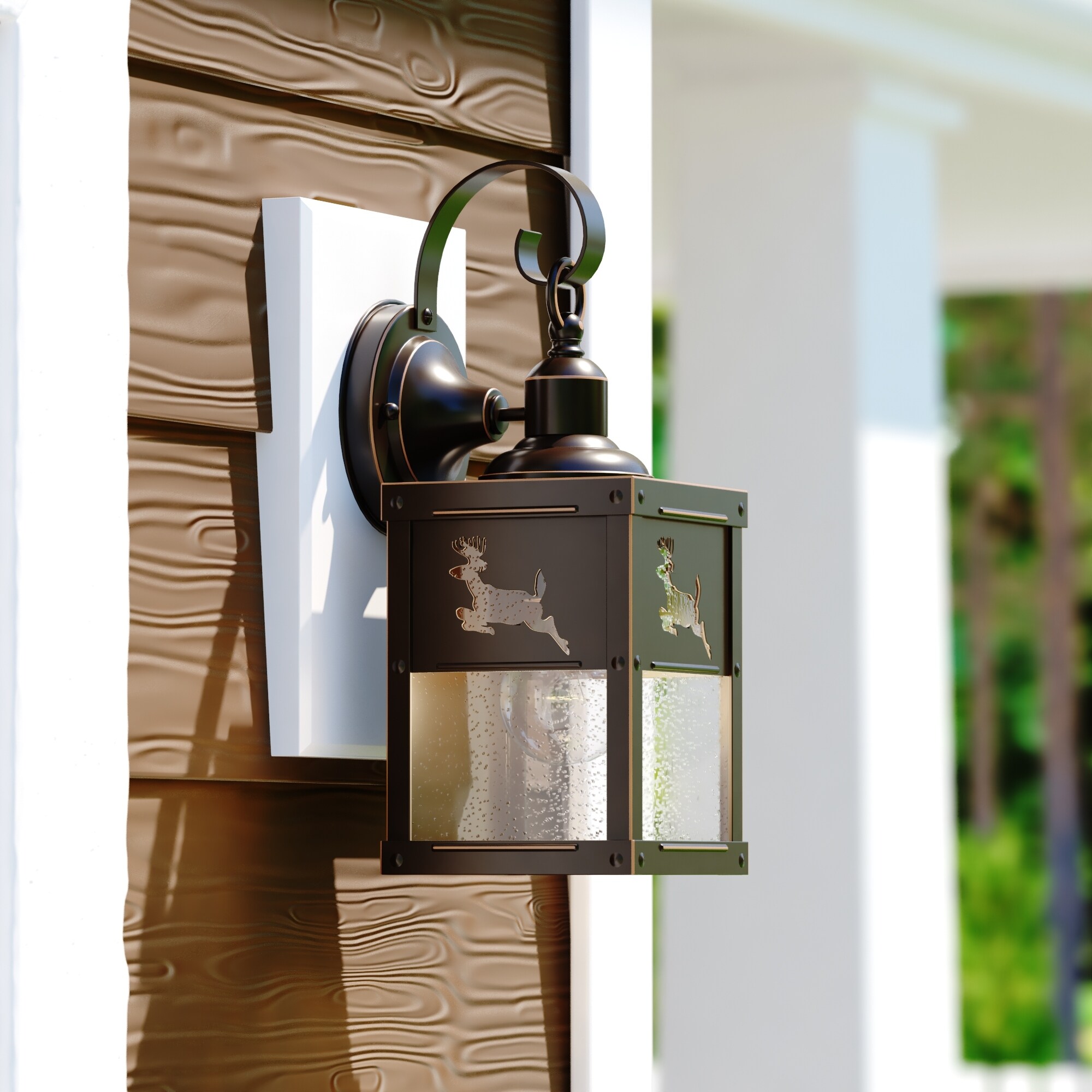 Bryce 1 Light Bronze Rustic Deer Tree Outdoor Wall Lantern Clear Glass - 5-in W x 13-in H x 6-in D - Mycitystee
