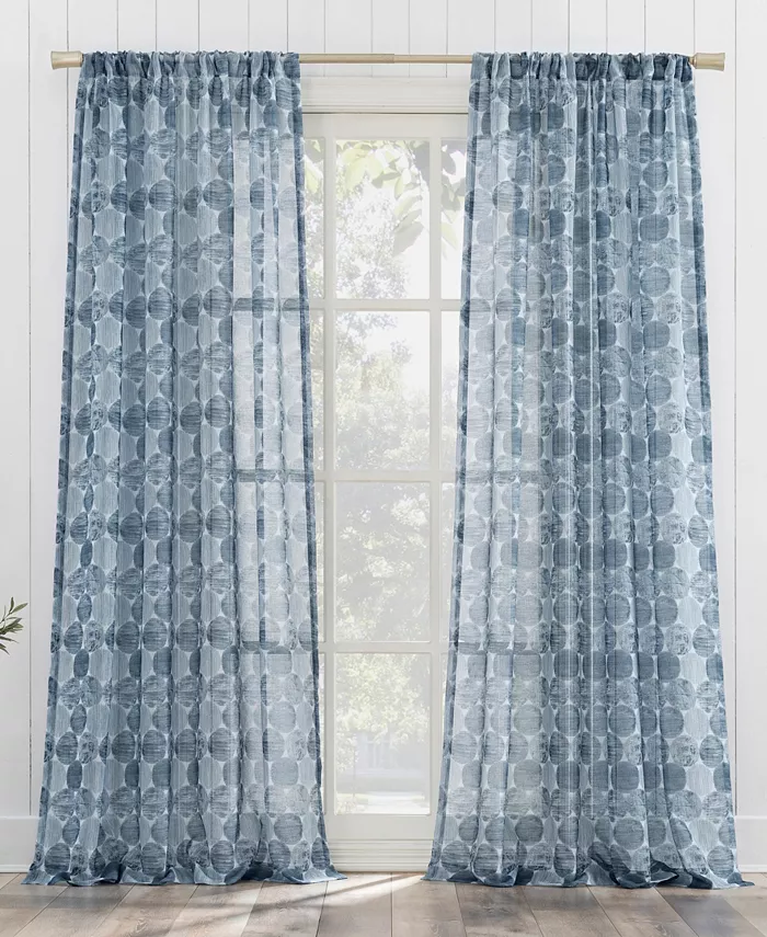 No. 918 Tokai Geometric Print Sheer Rod Pocket Single Curtain Panel， 56
