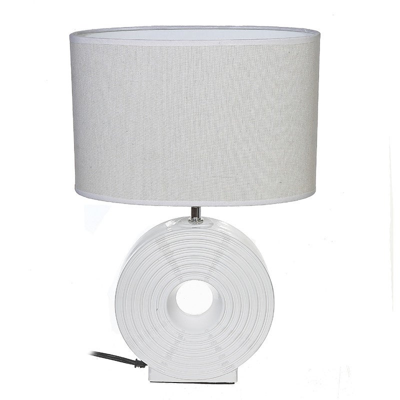 Ceramic Table Lamp With Shade (Orb Large) (White) - Mycitystee